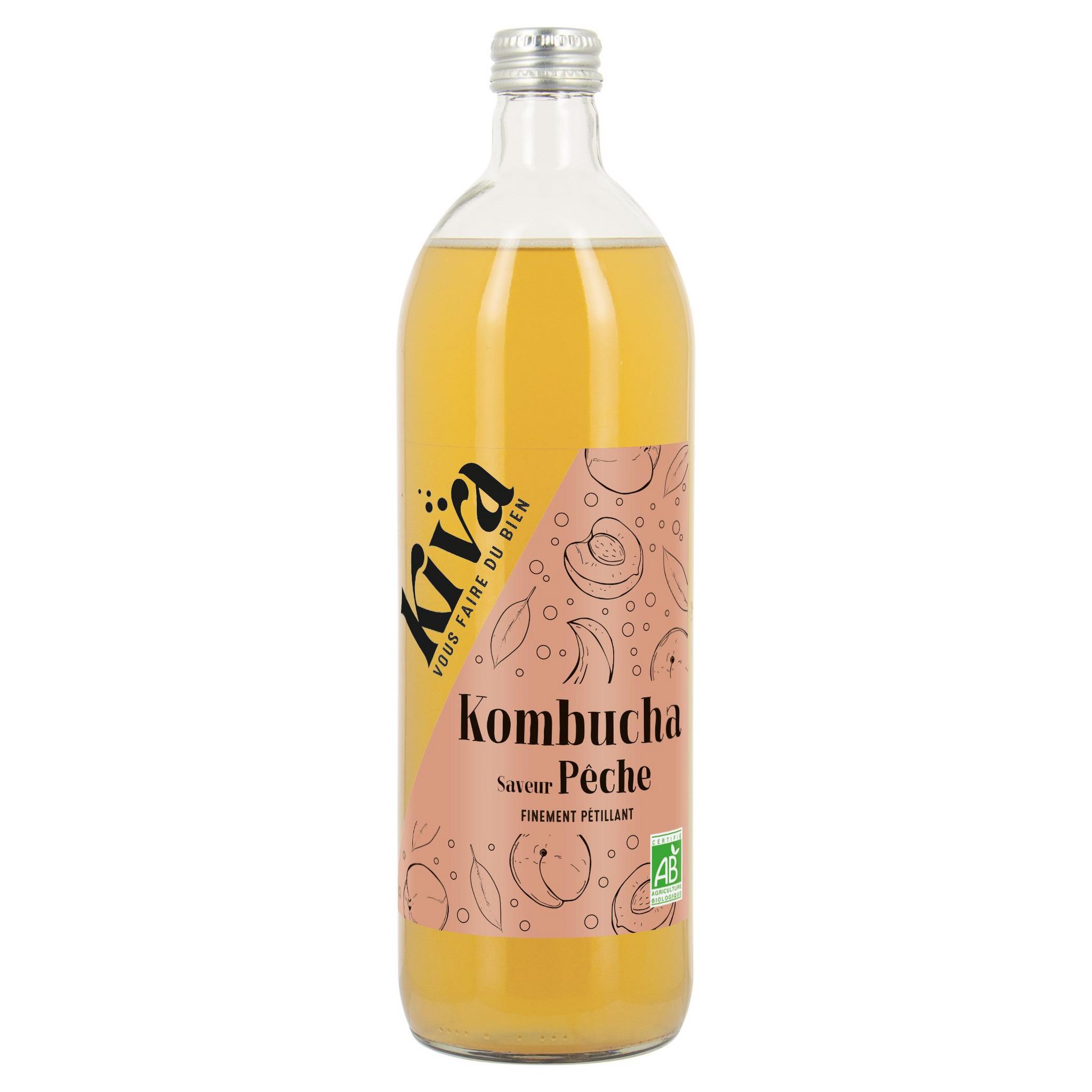 KIVA Boisson gazéifiée au kombucha bio saveur pêche 75cl