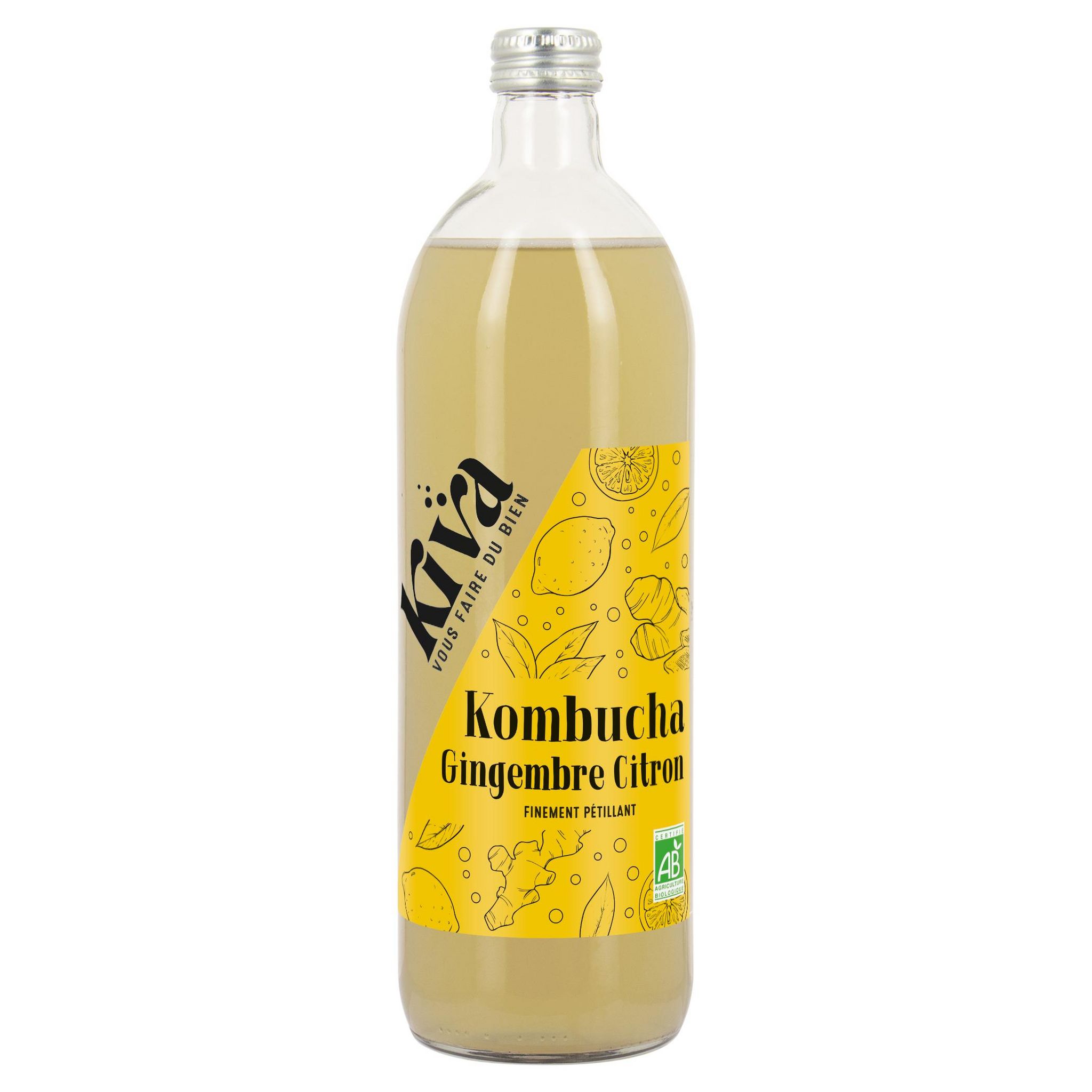 KIVA Boisson gazeifiée au kombucha gingembre citron bio 75cl