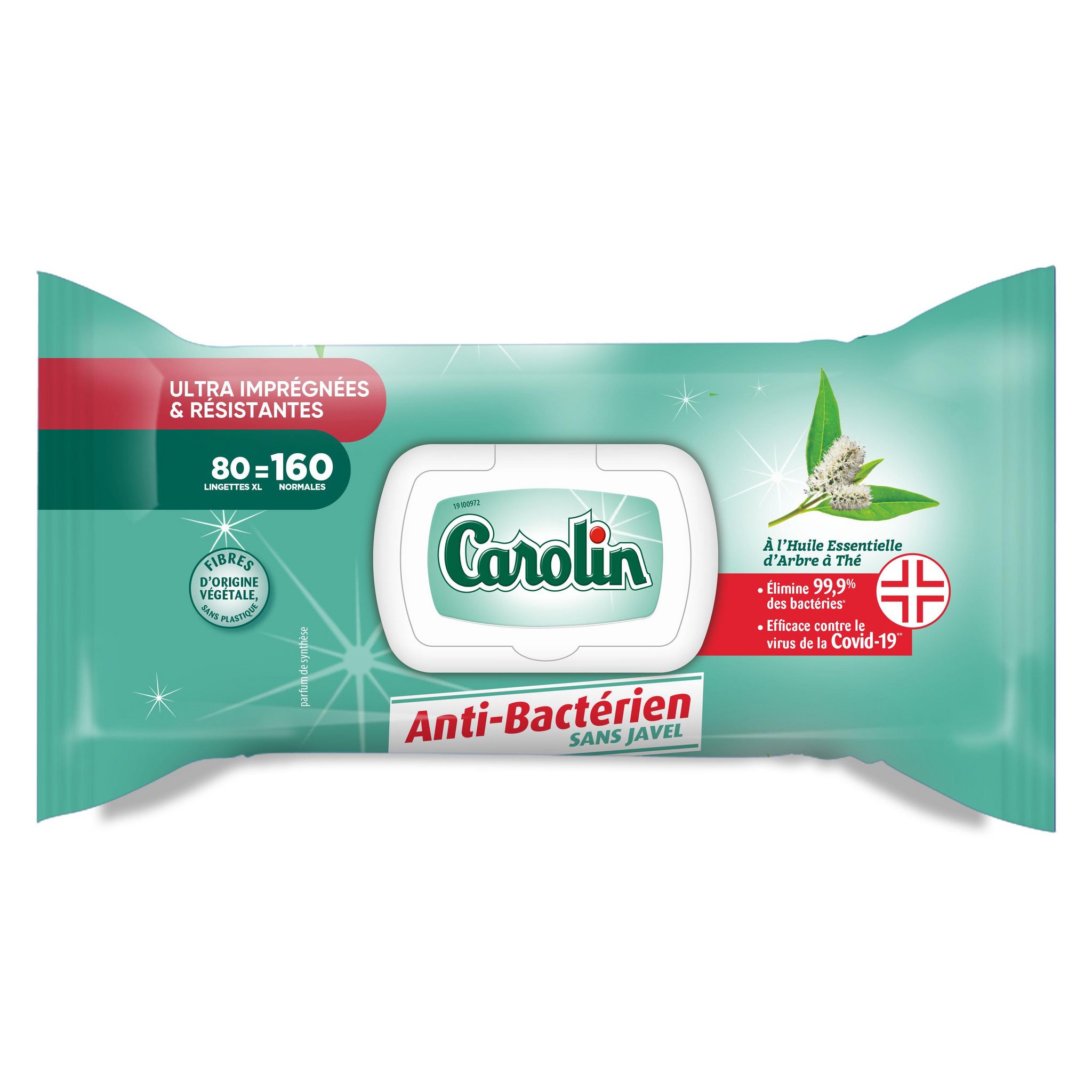 CAROLIN Lingettes multi-surfaces antibactériennes arbre à thé 80 lingettes