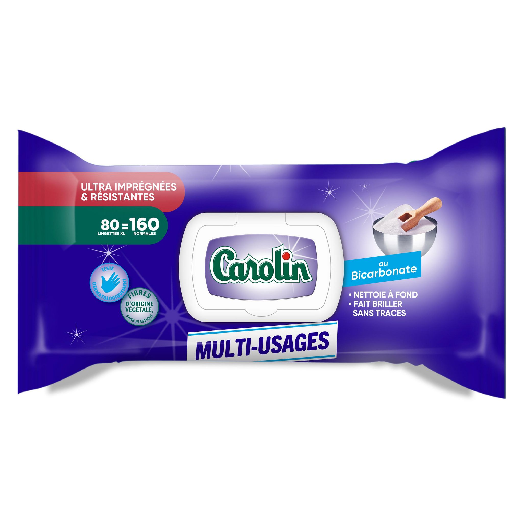 CAROLIN Lingettes multi-surfaces au bicarbonate 80 lingettes