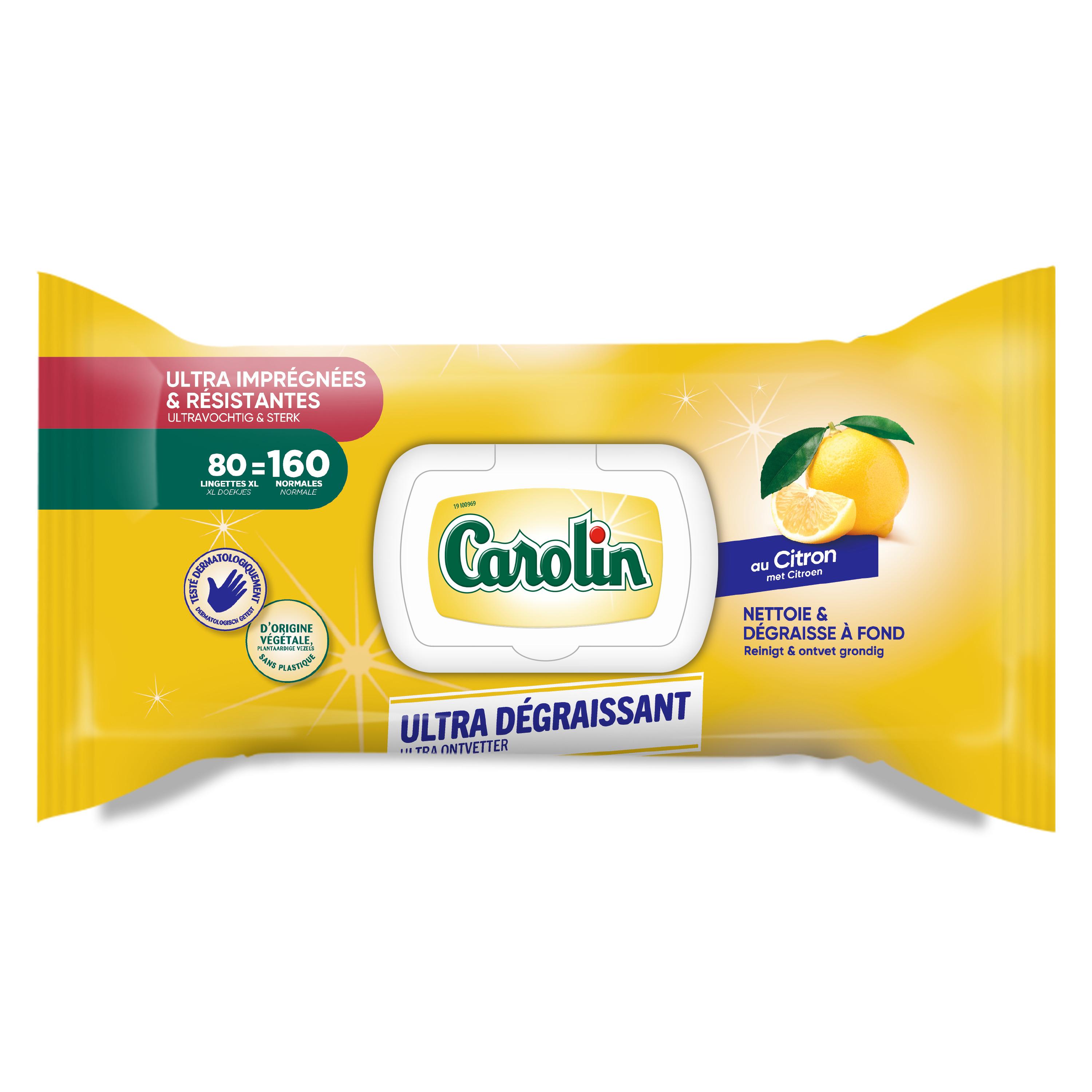 CAROLIN Lingettes ultra dégraissant nettoie et dégraisse à fond 80 lingettes