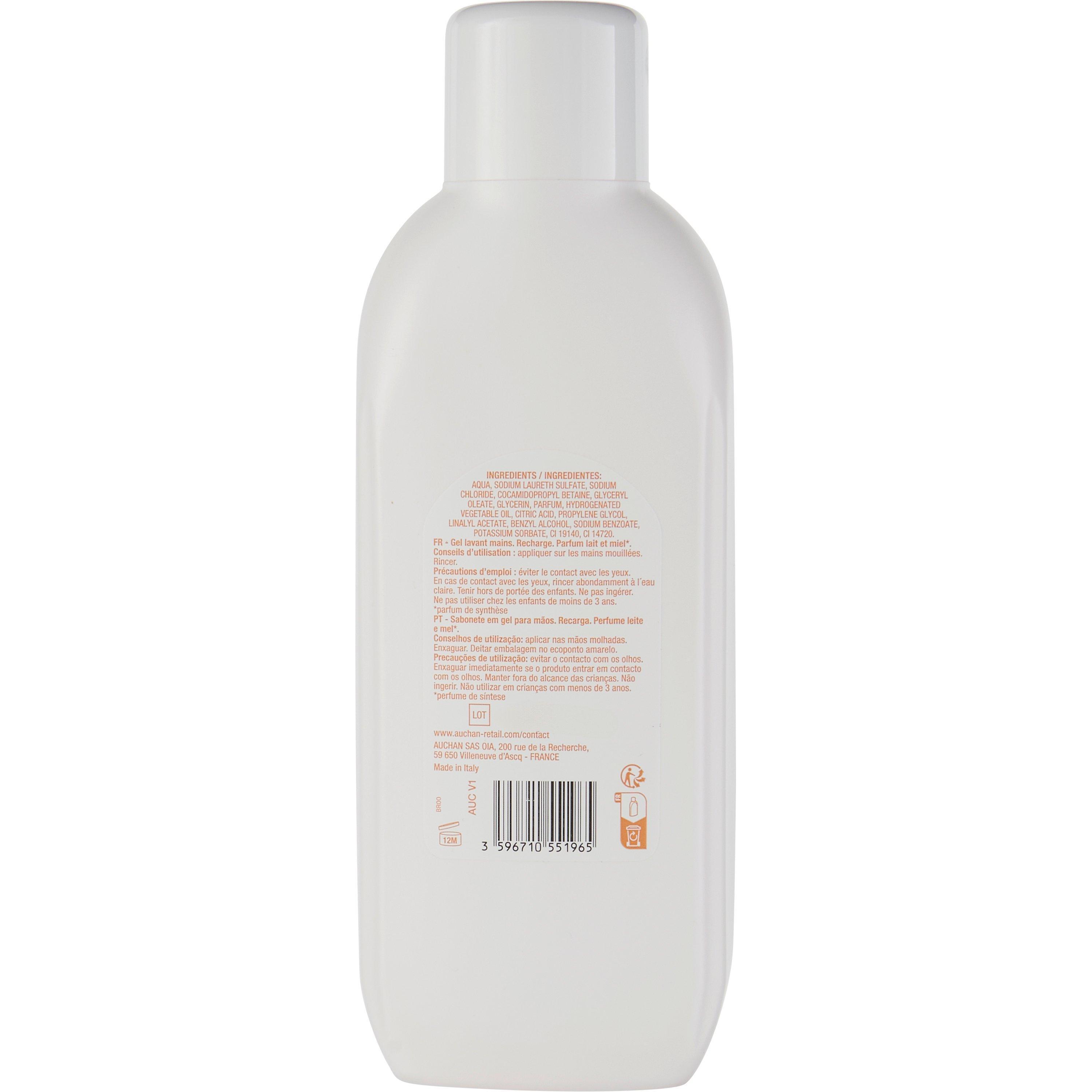 Voir la diapositive 2 : POUCE Gel lavant mains parfum lait et miel recharge 1l