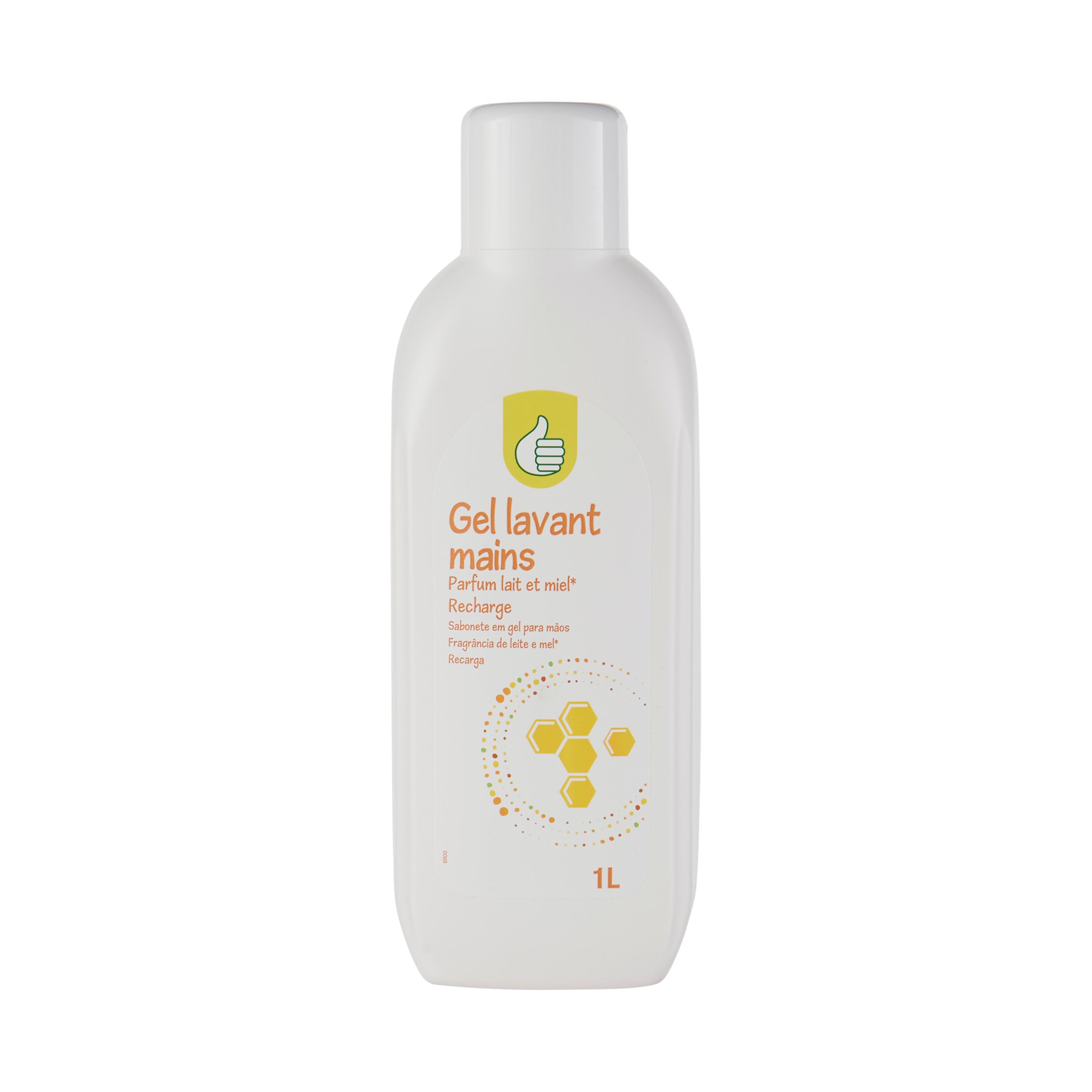 Voir la diapositive 3 : POUCE Gel lavant mains parfum lait et miel recharge 1l