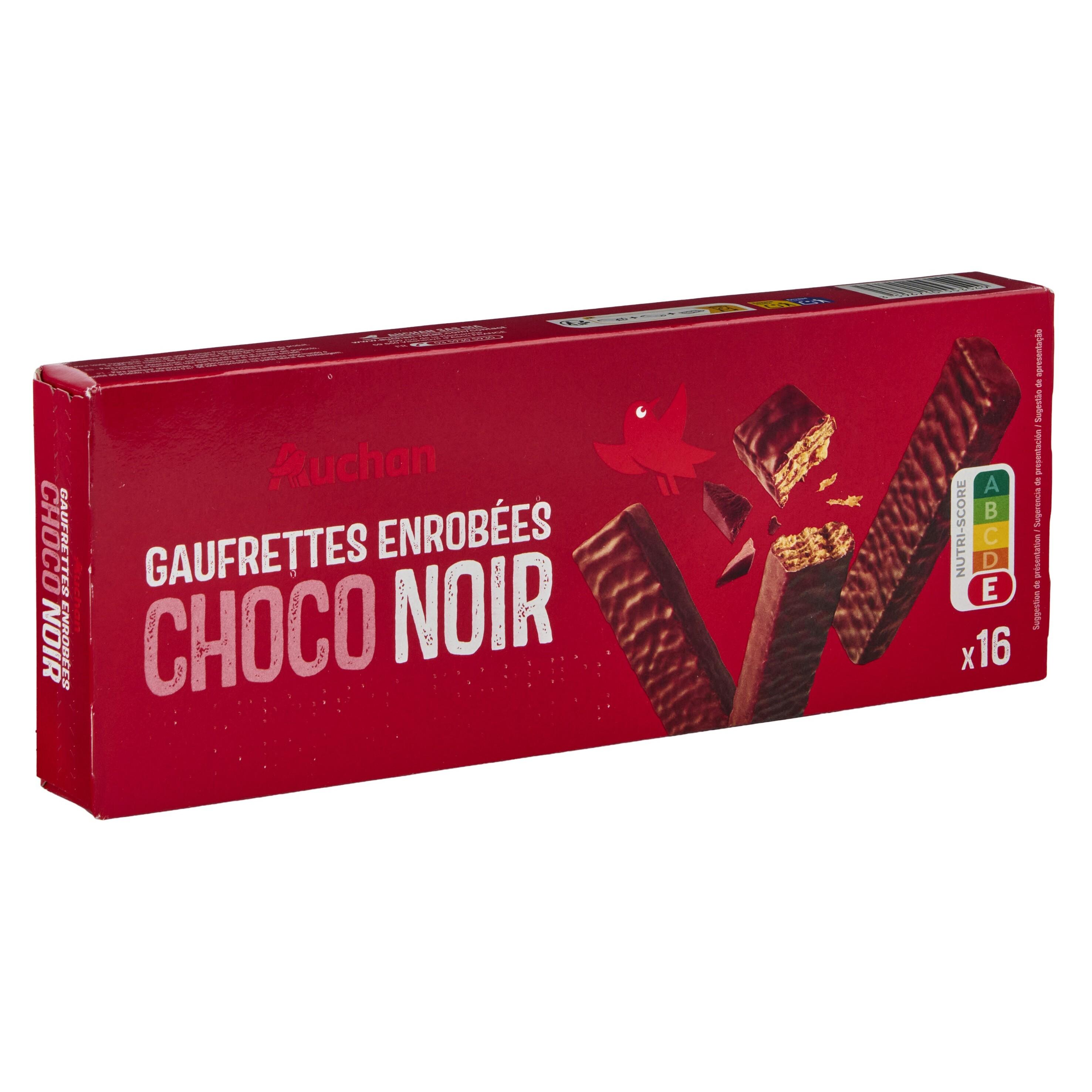Voir la diapositive 2 : AUCHAN Gaufrette enrobée de chocolat noir 16 gaufrettes 150g
