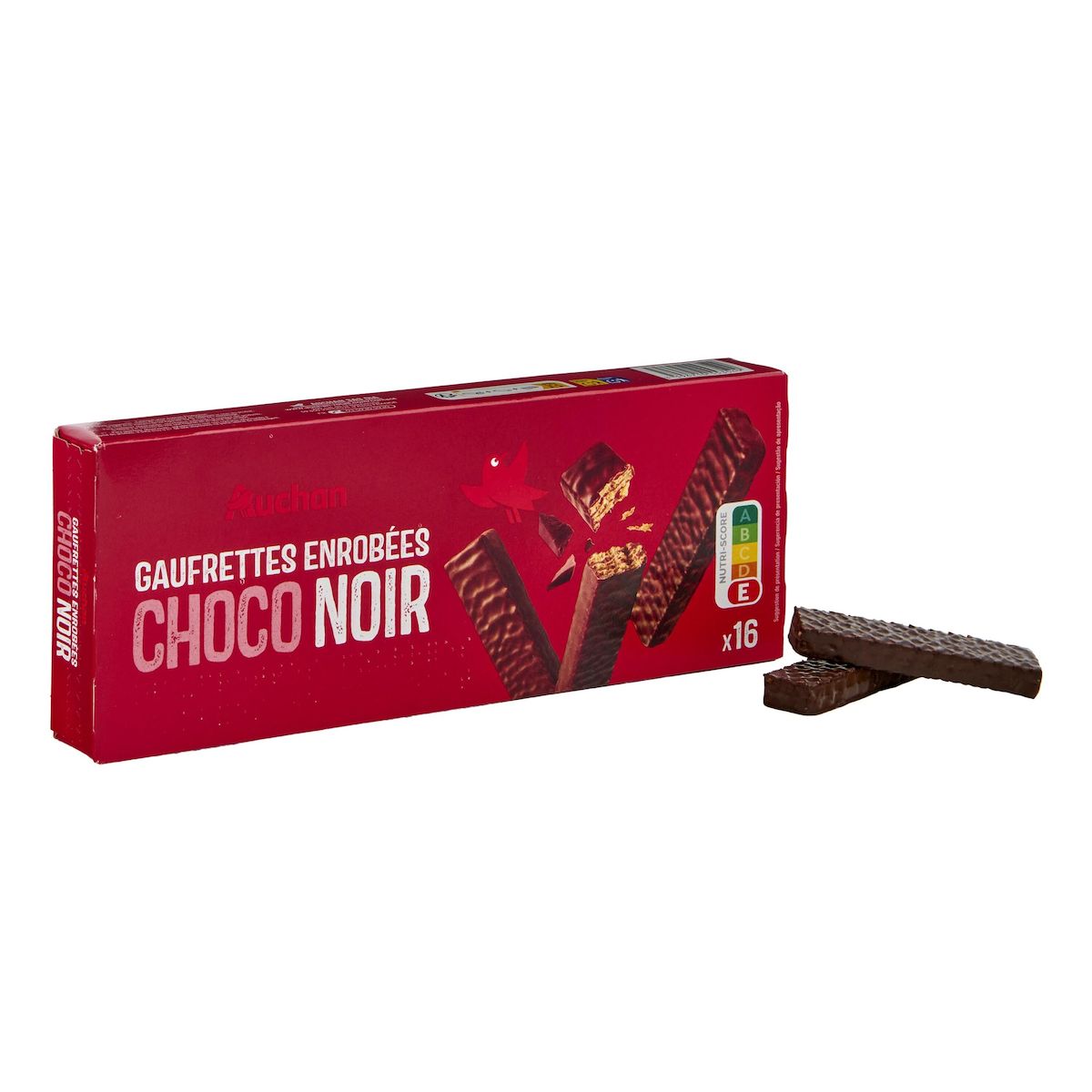 AUCHAN Gaufrette enrobée de chocolat noir 16 gaufrettes 150g