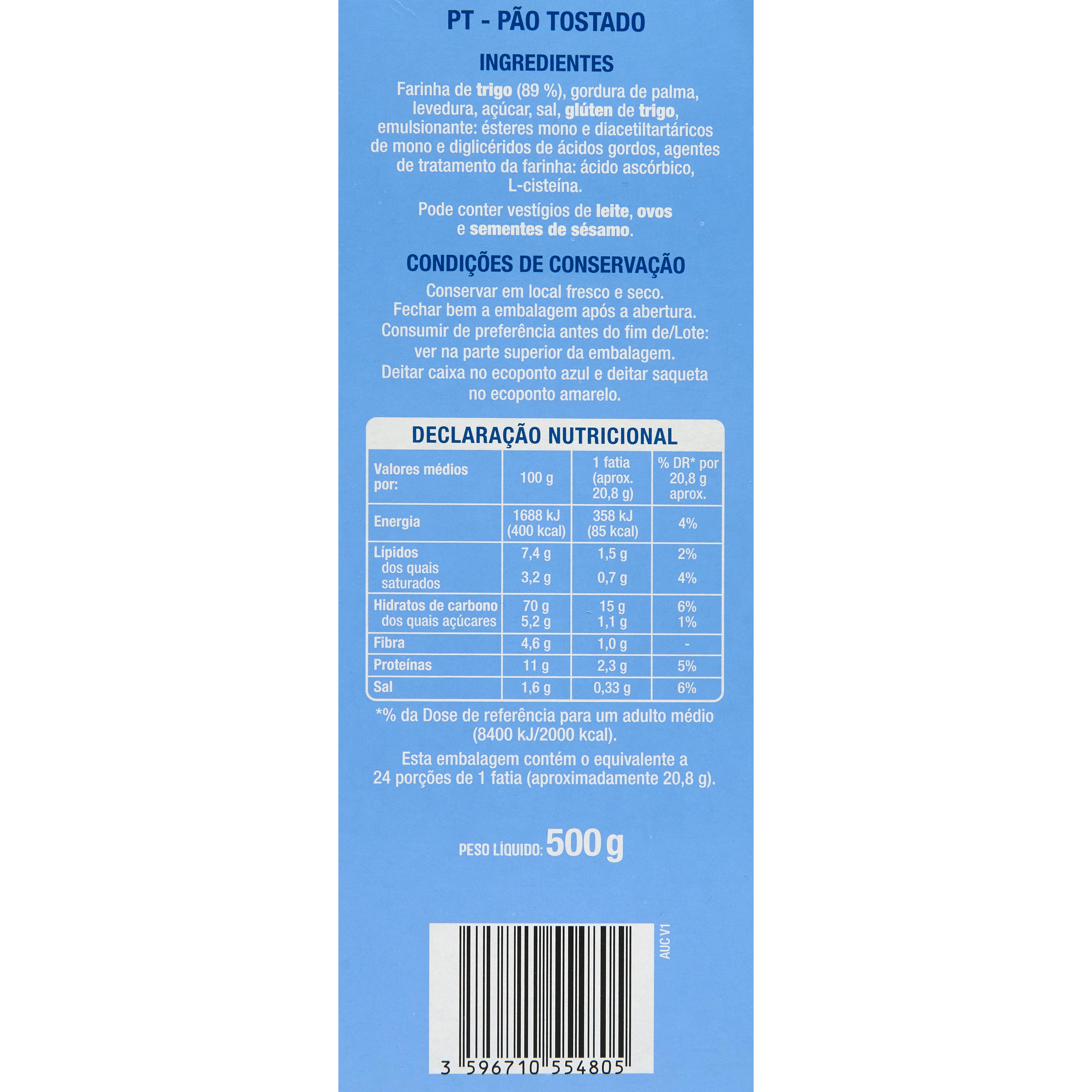Voir la diapositive 2 : AUCHAN Pain grillé au froment 24 tranches 500g