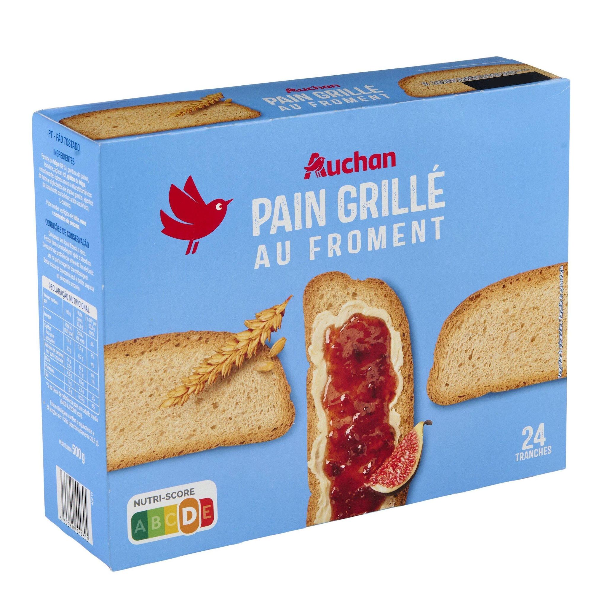 Voir la diapositive 2 : AUCHAN Pain grillé au froment 24 tranches 500g