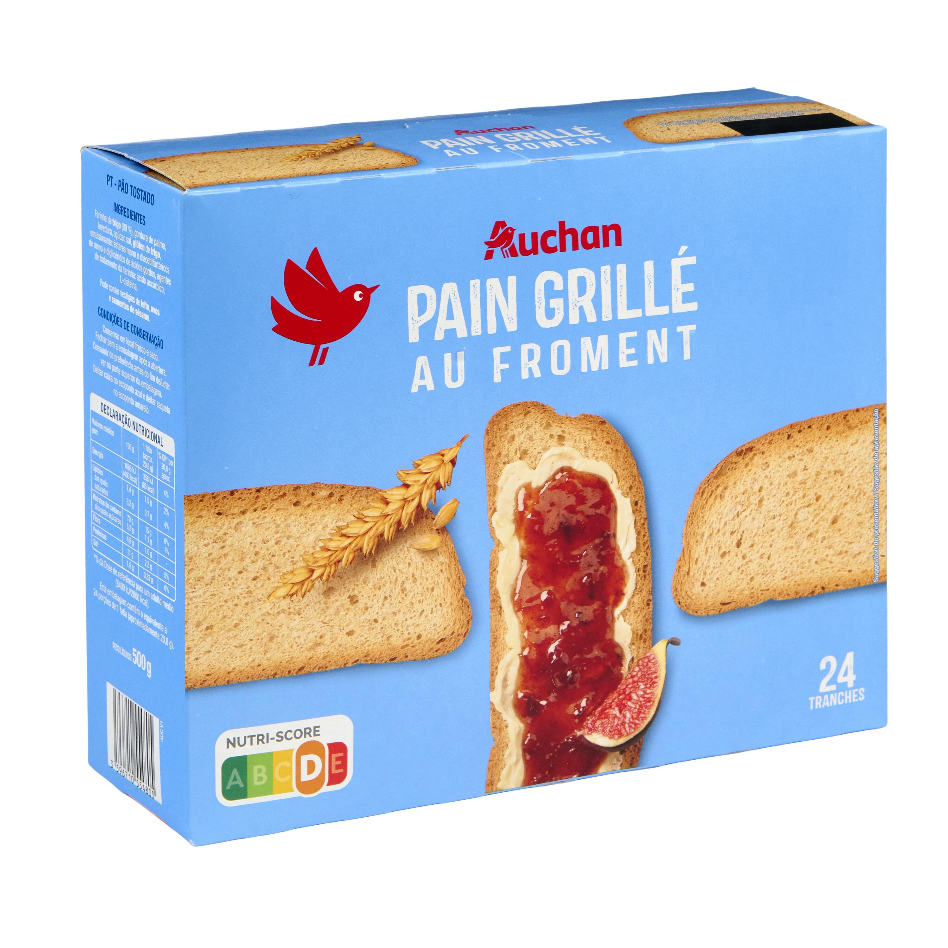 Voir la diapositive 3 : AUCHAN Pain grillé au froment 24 tranches 500g