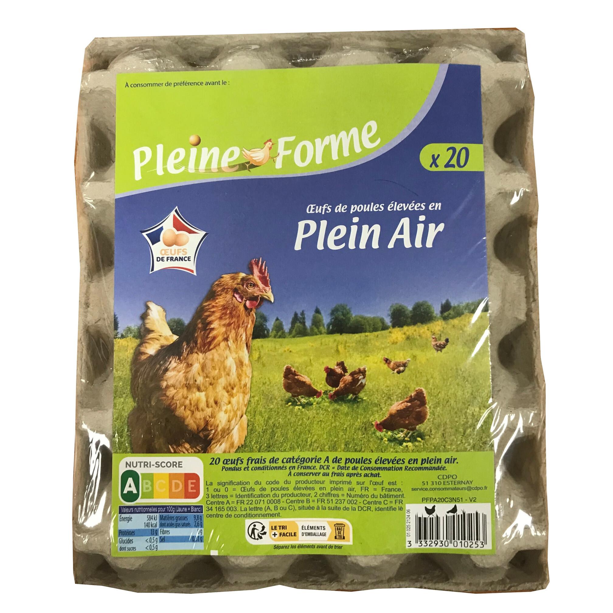 PLEINE FORME Oeufs de poules élevées en plein air 20 pièces