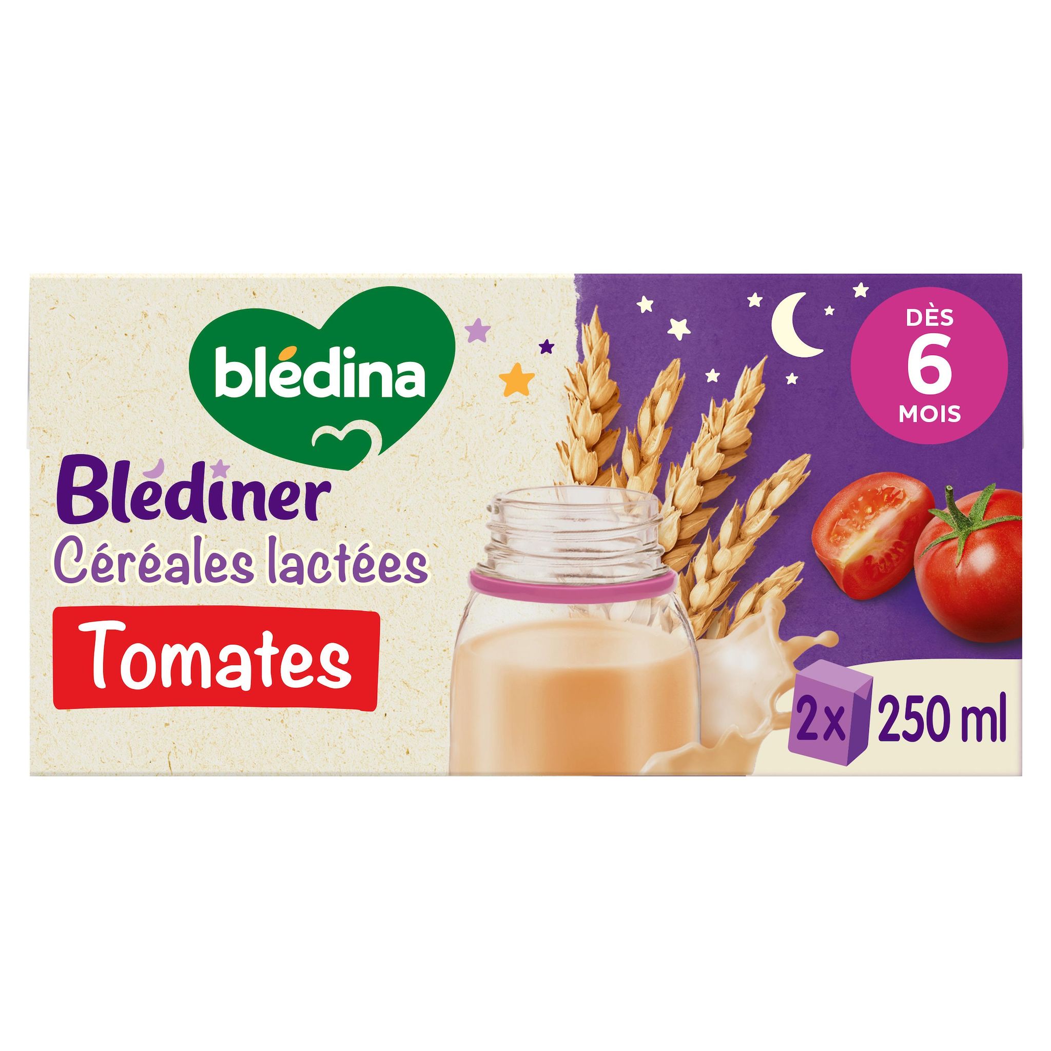 BLEDINA Blédiner Céréales lactées saveur tomates brique 2x250ml