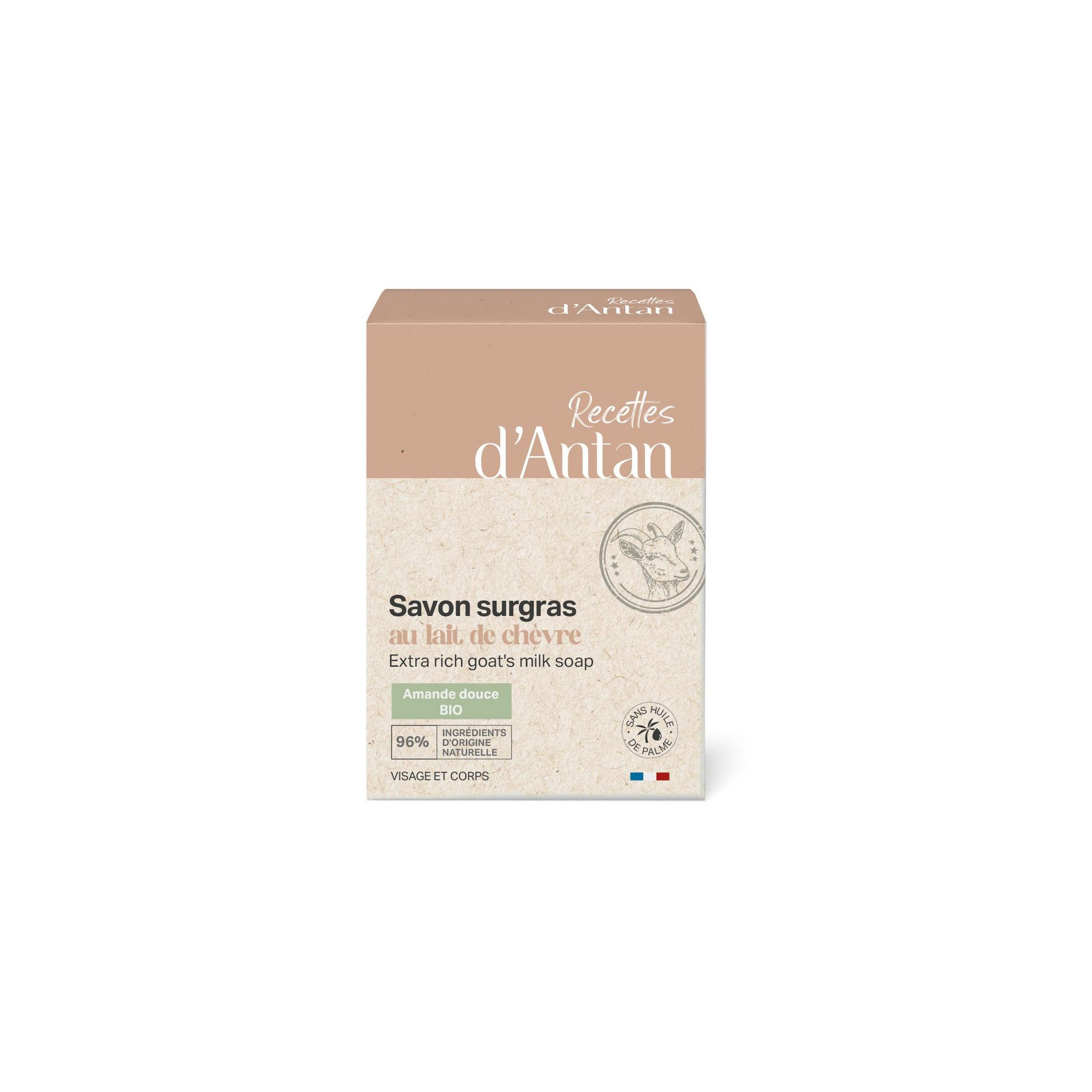 RECETTE D'ANTAN Savon surgras au lait de chèvre à l'amande douce 100g