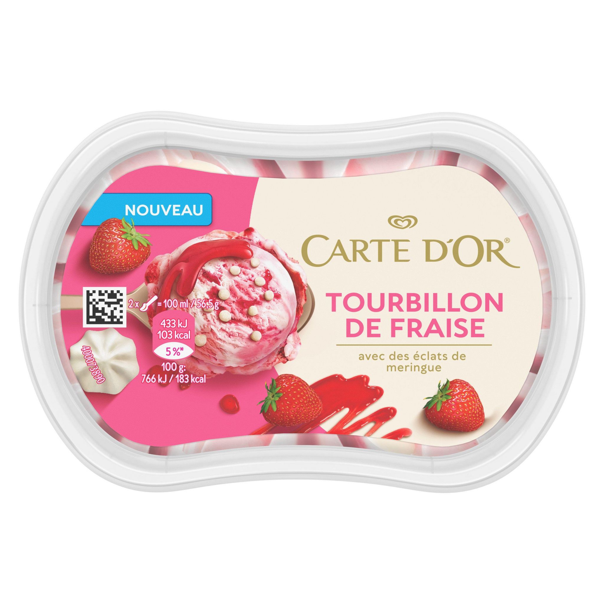 Voir la diapositive 2 : CARTE D'OR Pots de crème glacée fraise vanille meringue 113g