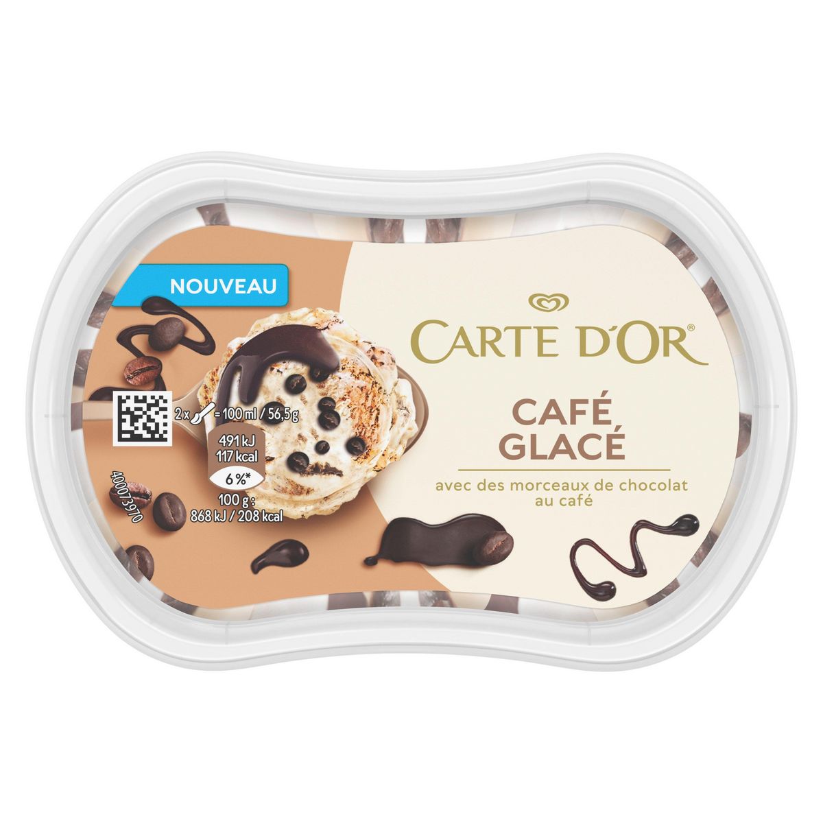 CARTE D'OR Pots de crème glacée à la vanille et au café avec morceaux de chocolat 113g