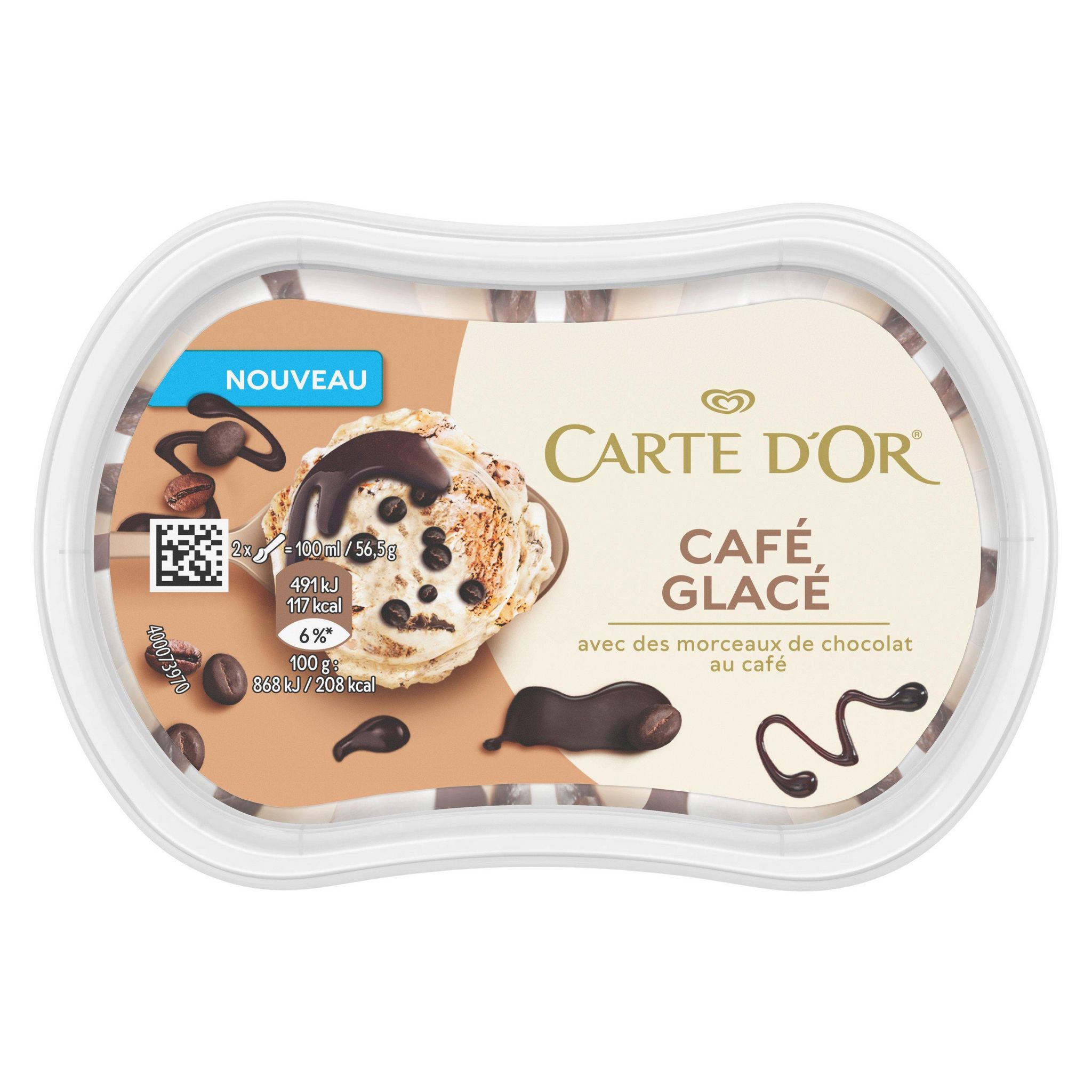 Voir la diapositive 2 : CARTE D'OR Pots de crème glacée à la vanille et au café avec morceaux de chocolat 113g