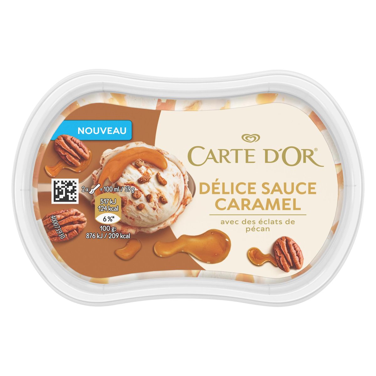 CARTE D'OR Pots de crème glacée vanille et noix de pécan sauce caramel 118g