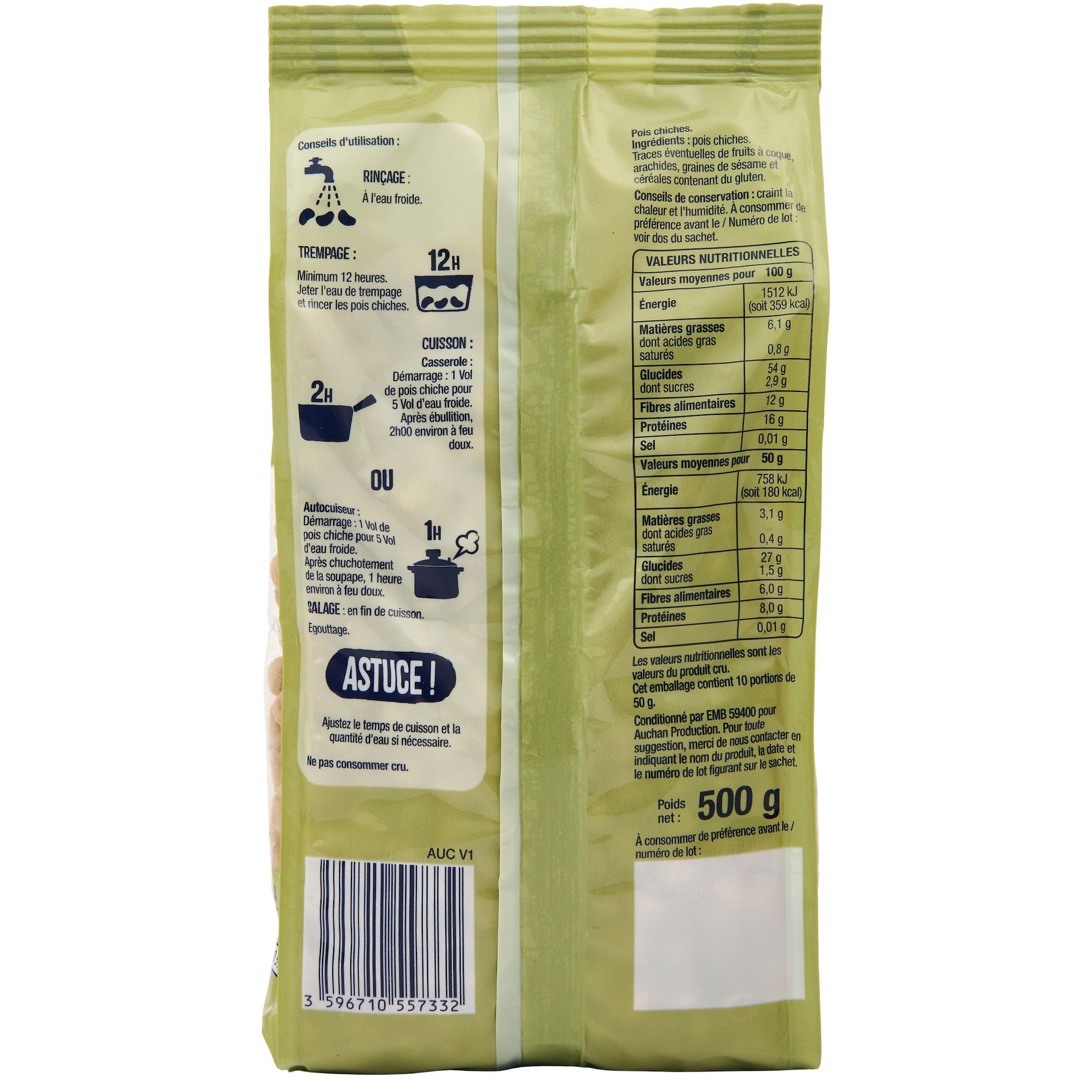 Voir la diapositive 3 : AUCHAN Pois chiches 500g