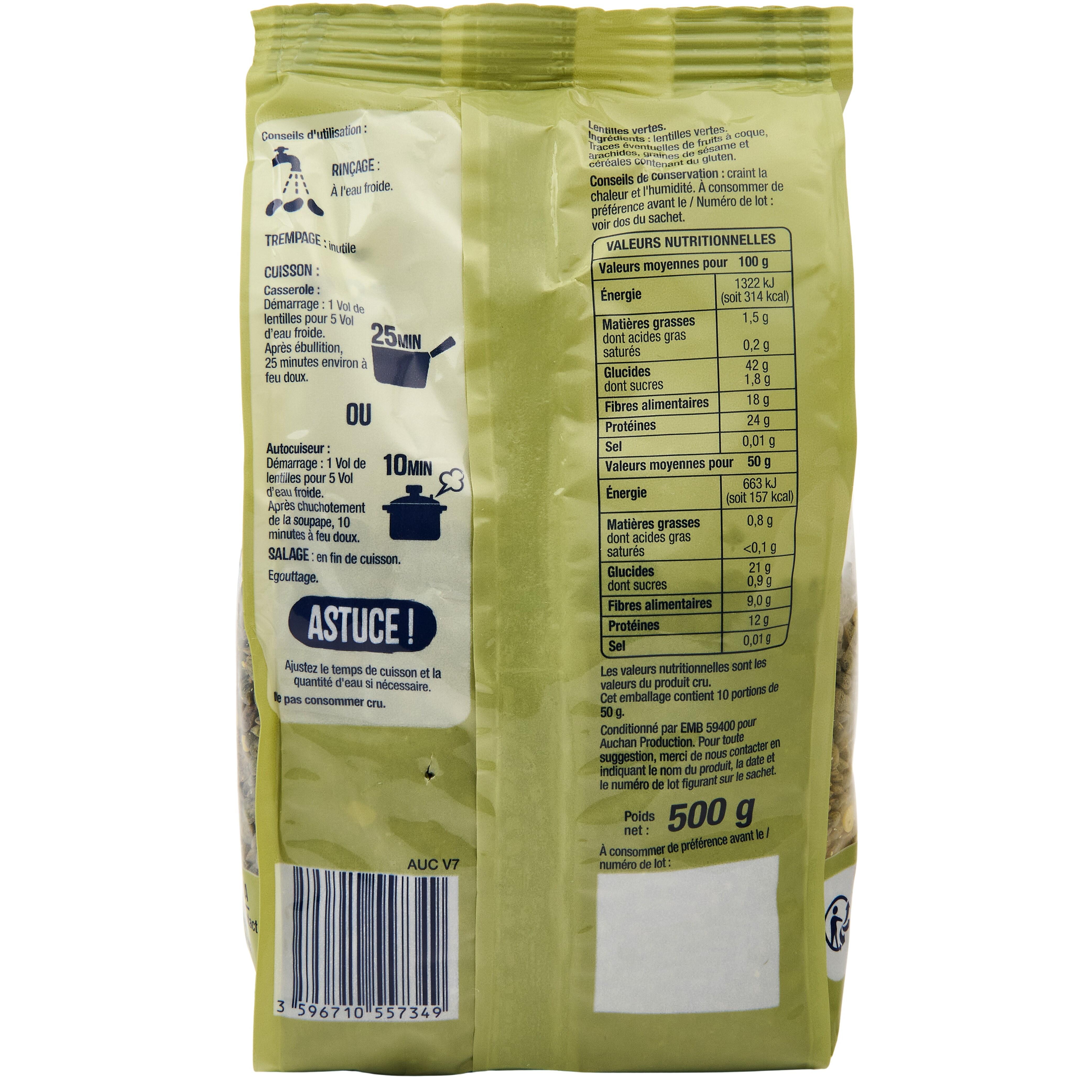 Voir la diapositive 4 : AUCHAN Lentilles vertes 500g