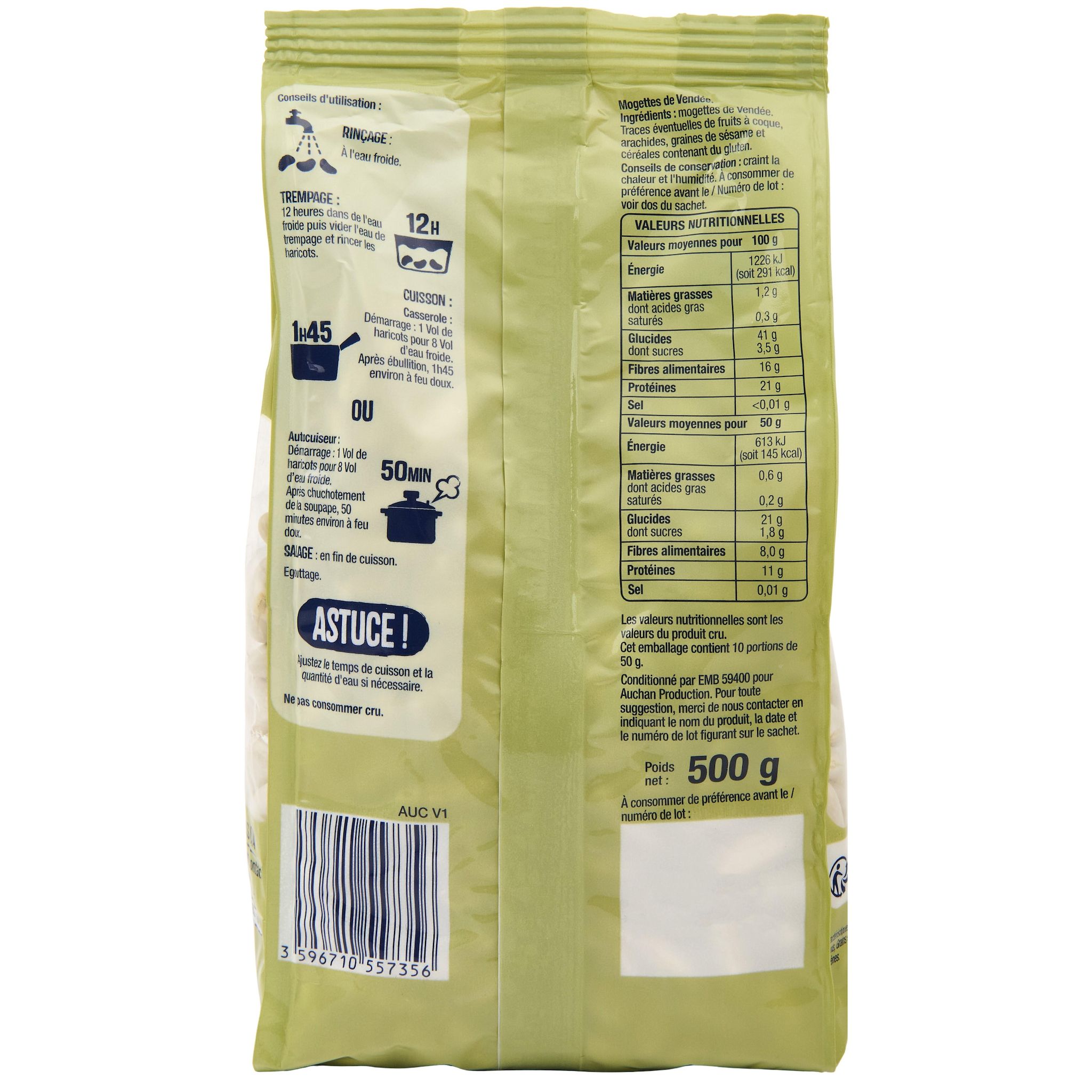 Voir la diapositive 2 : AUCHAN Mogette de Vendée Label Rouge IGP 500g