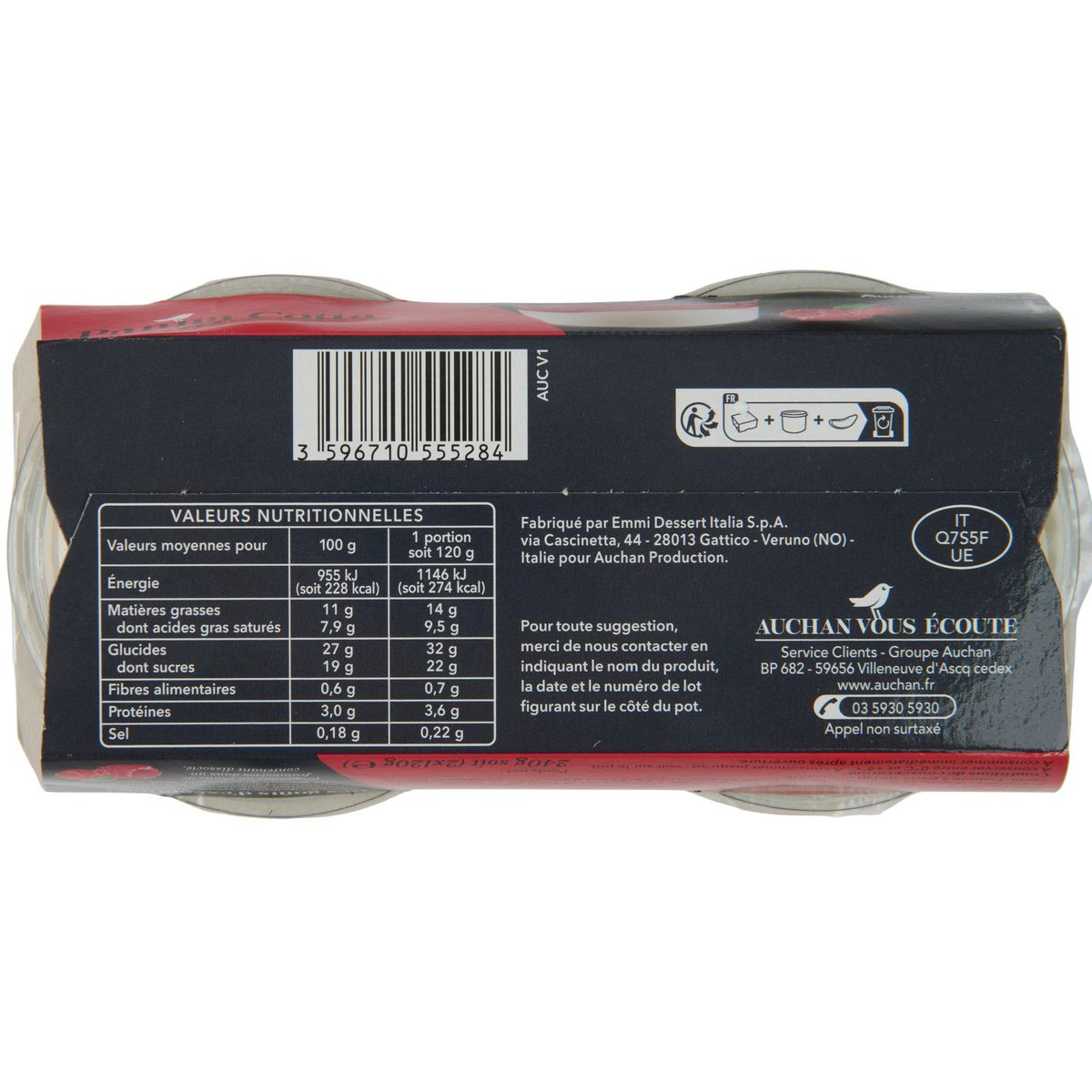 AUCHAN COLLECTION Crème dessert sur lit de framboise 2x120g