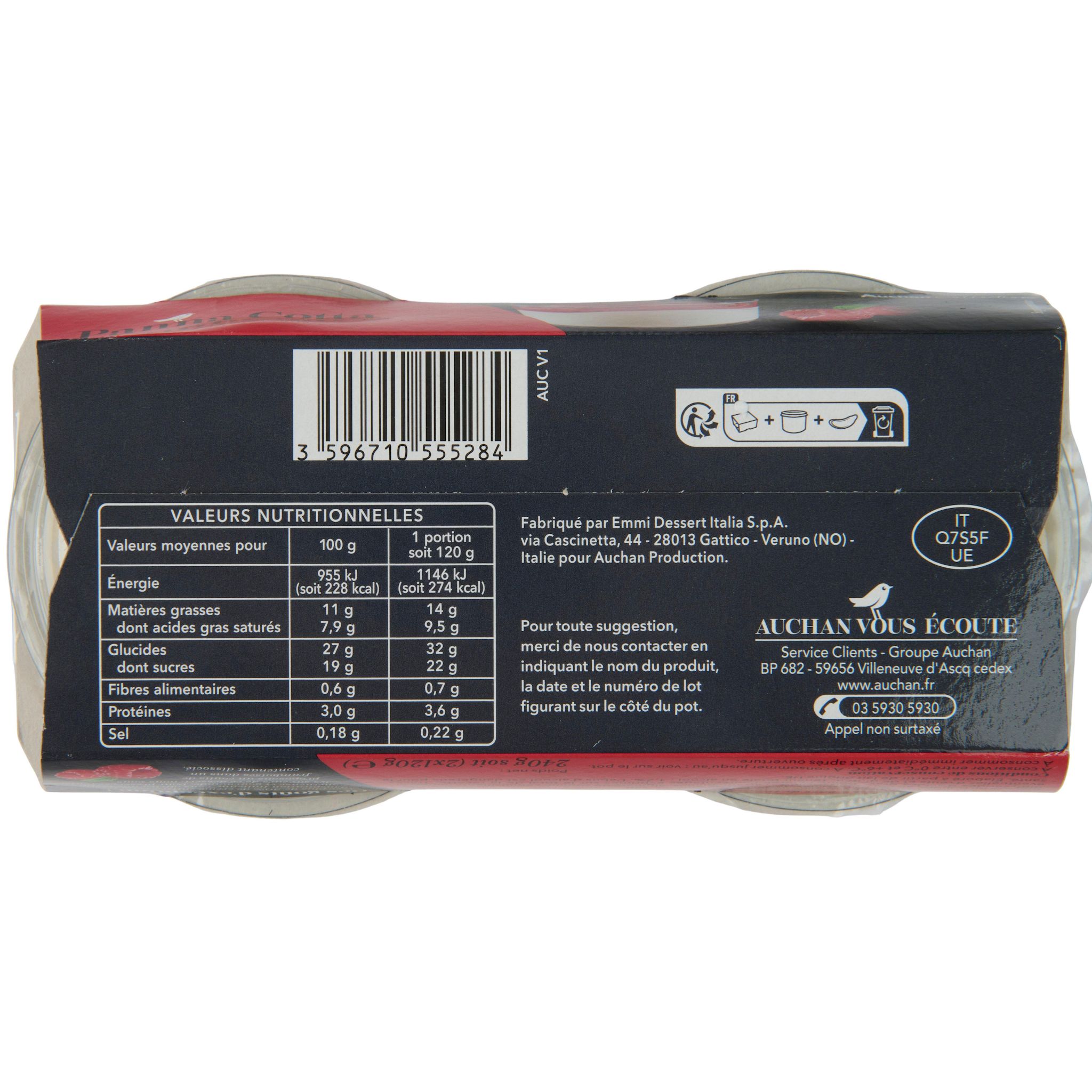 Voir la diapositive 2 : AUCHAN COLLECTION Crème dessert sur lit de framboise 2x120g