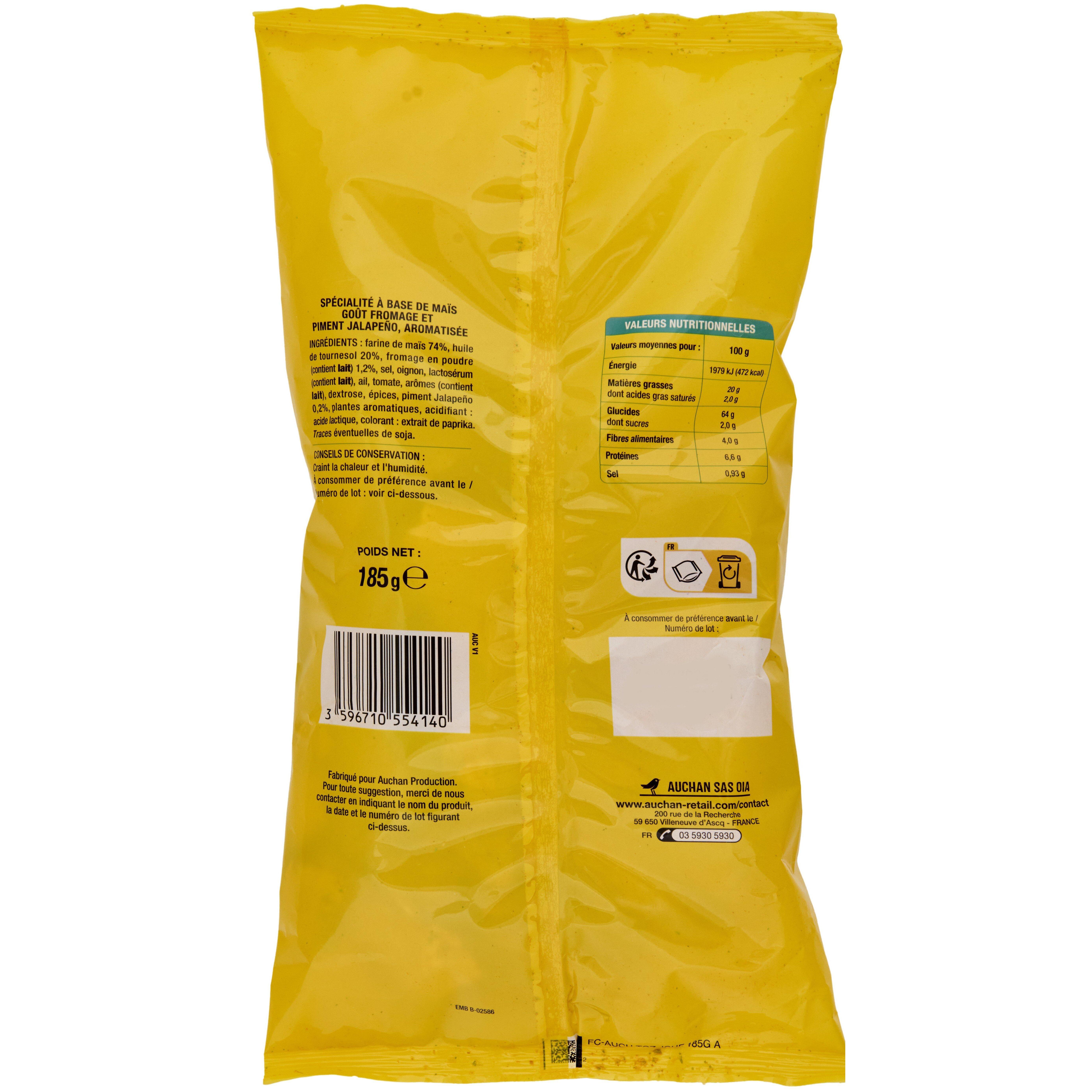 Voir la diapositive 2 : AUCHAN Tortilla chips au fromage et jalapeno 185g