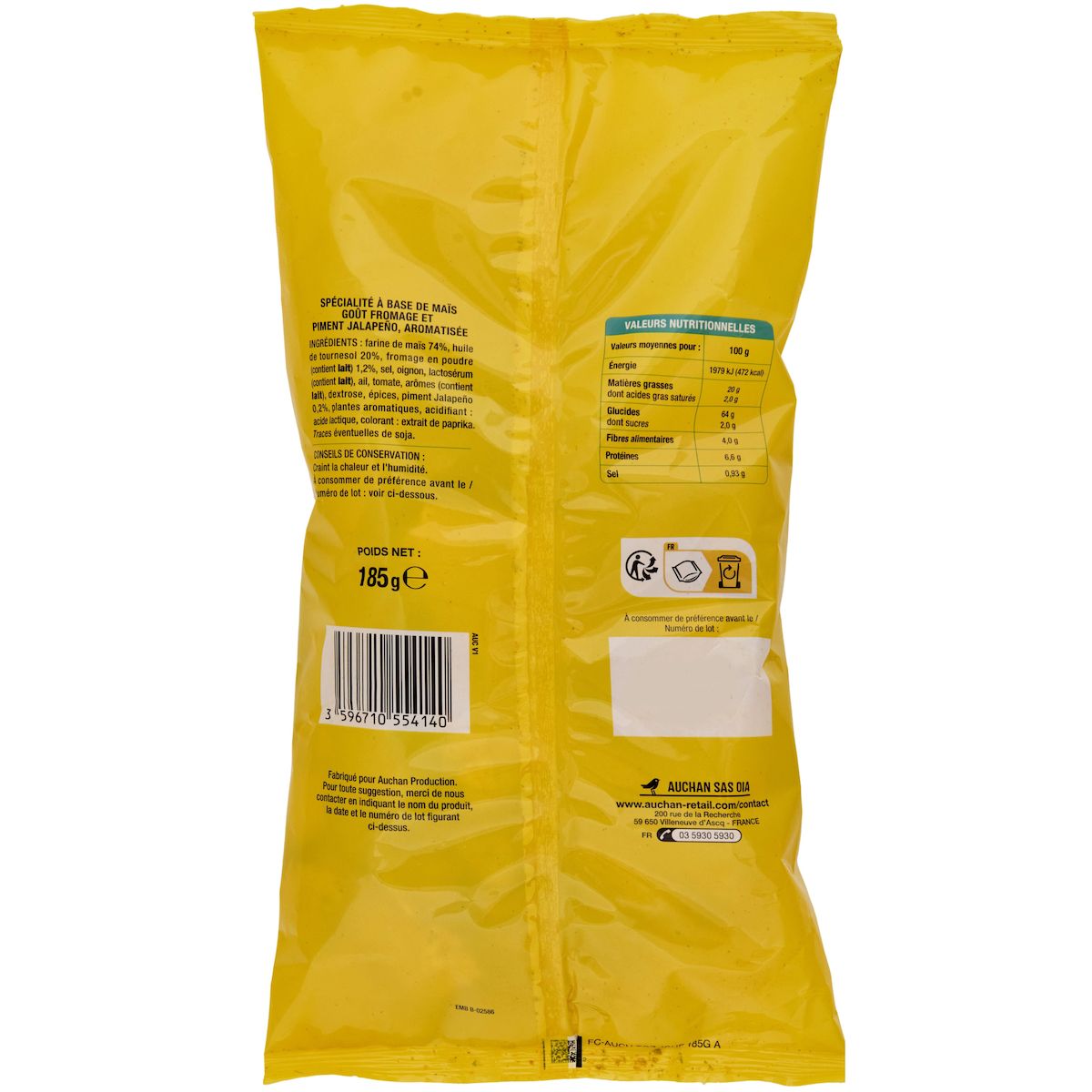 AUCHAN Tortilla chips au fromage et jalapeno 185g