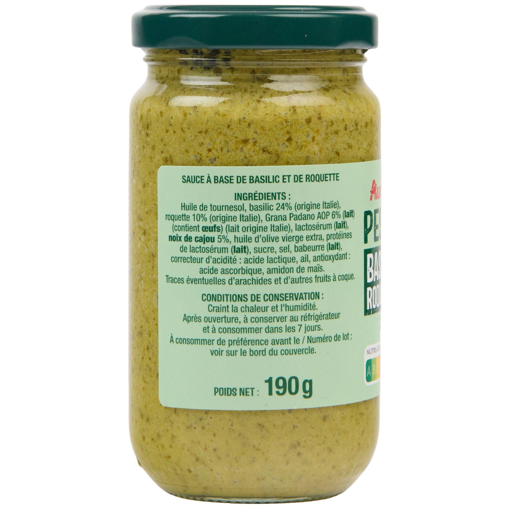 Voir la diapositive 3 : AUCHAN Pesto basilic roquette 190g