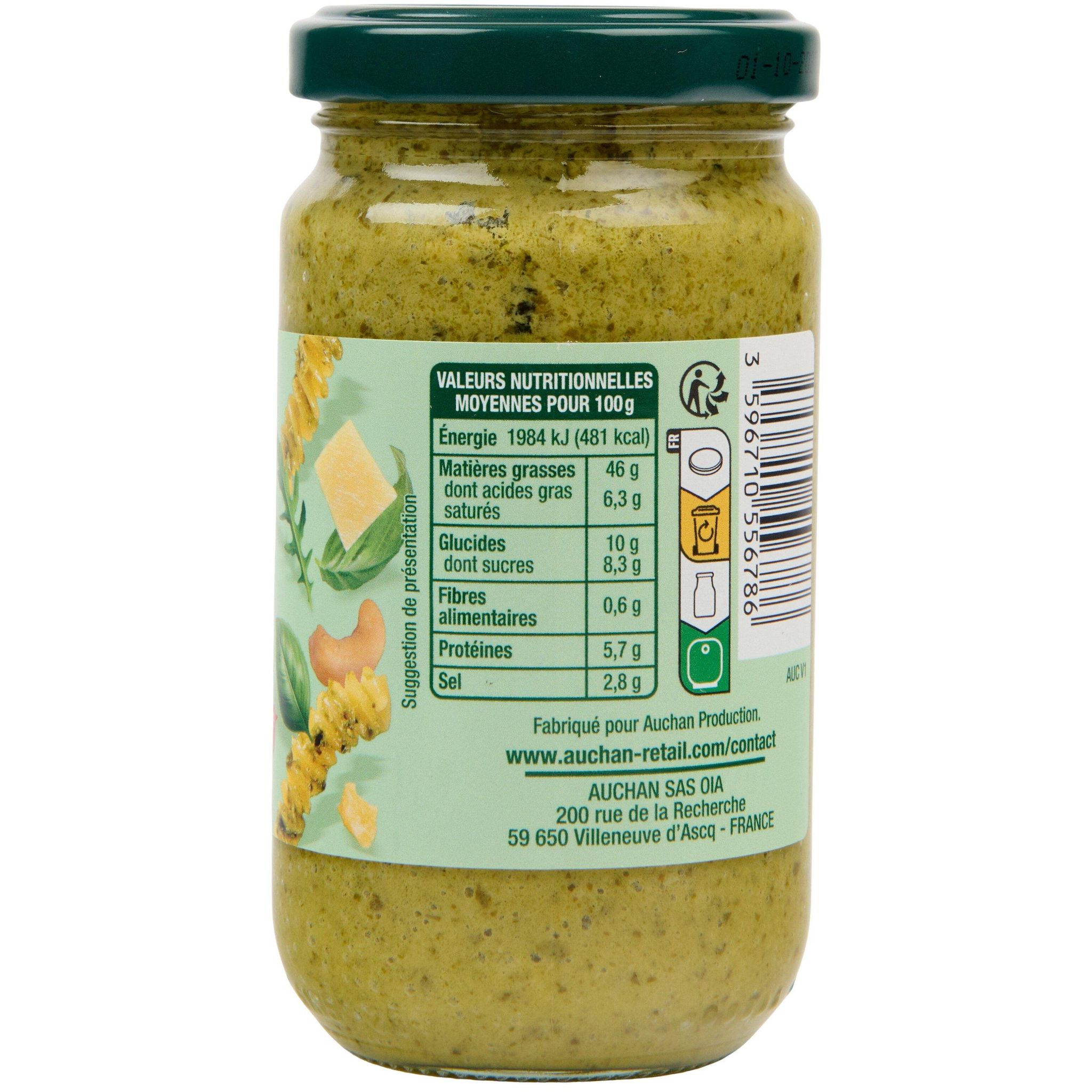 Voir la diapositive 4 : AUCHAN Pesto basilic roquette 190g