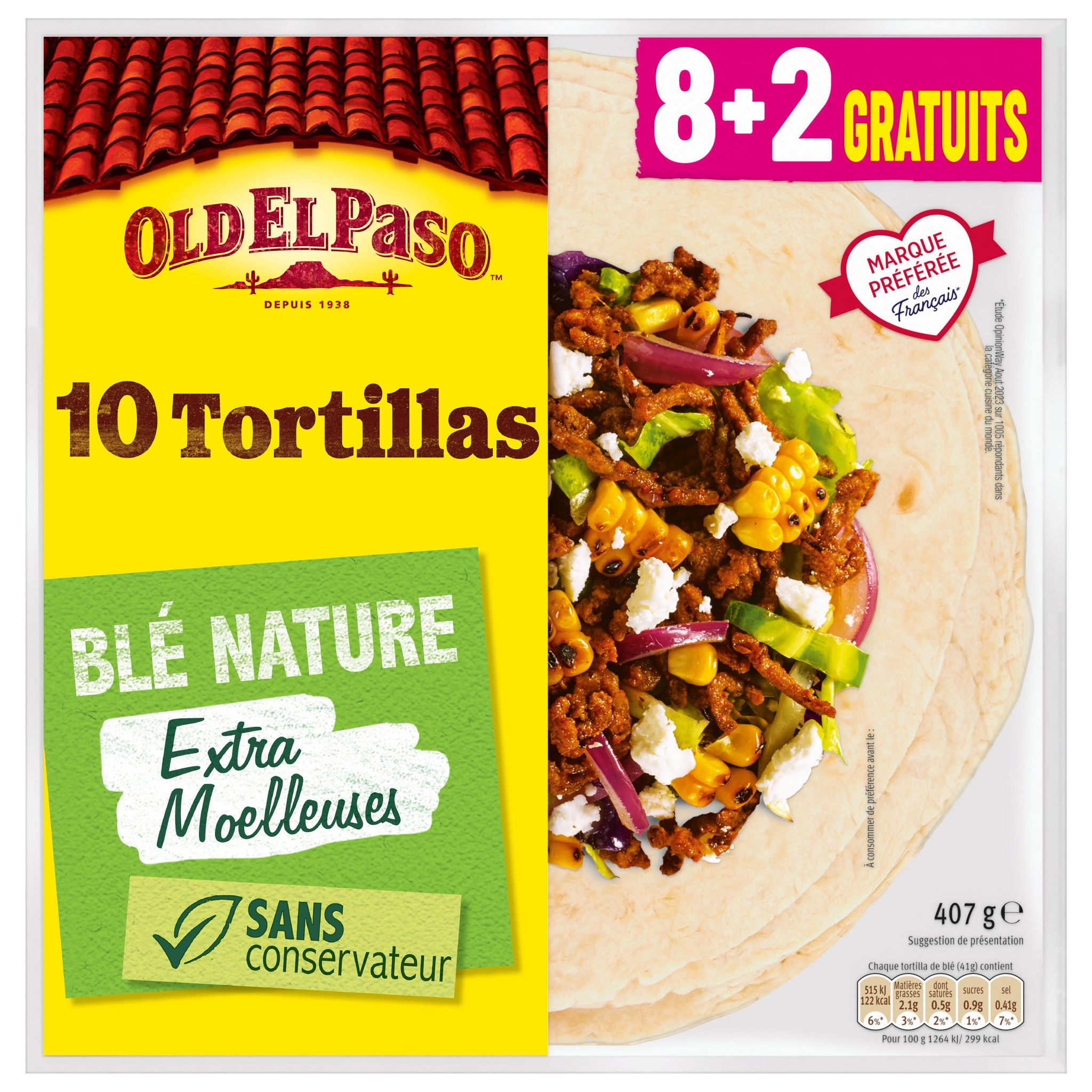 OLD EL PASO Tortillas de blé nature 10 pièces 407g FORMAT PROMO