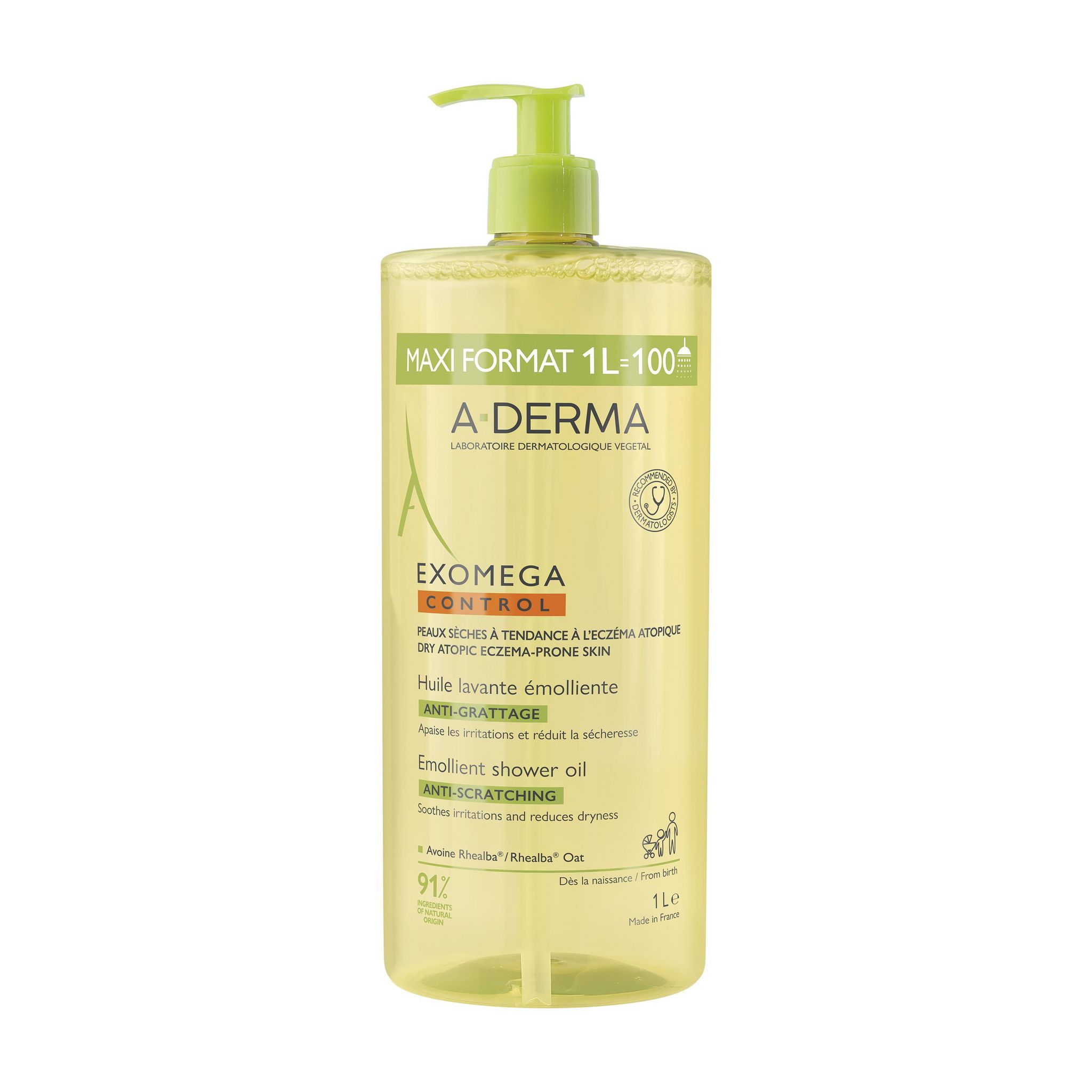 A-DERMA Exomega control huile lavante emolliente anti-grattage peaux seches tendance eczema atopique 1l