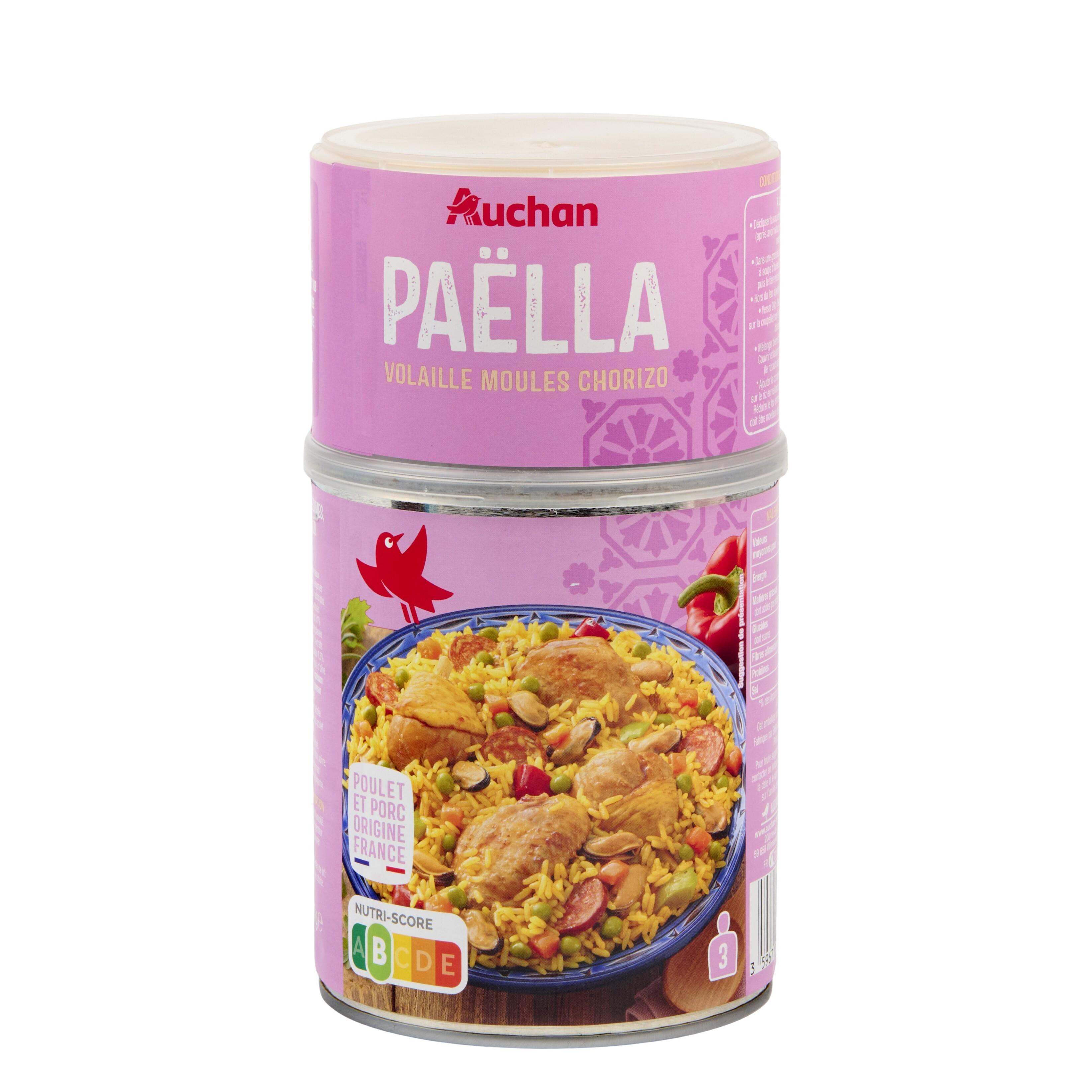 Voir la diapositive 4 : AUCHAN Paëlla avec volaille moules et chorizo 3 portions 1kg