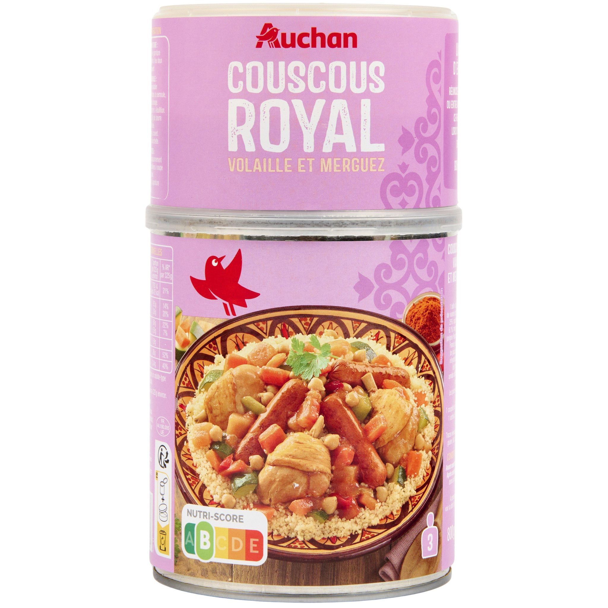 AUCHAN Couscous royal volaille et merguez 3 portions 980g