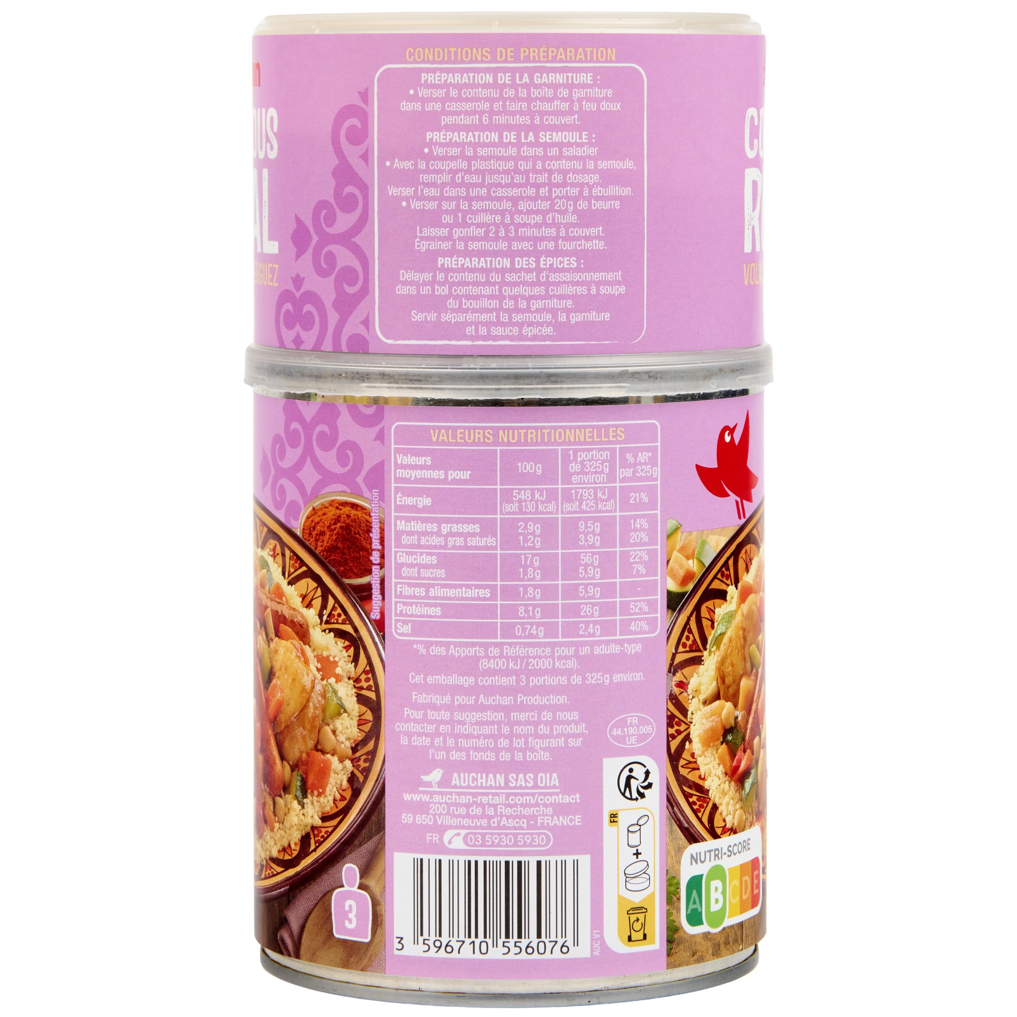 Voir la diapositive 2 : AUCHAN Couscous royal volaille et merguez 3 portions 980g