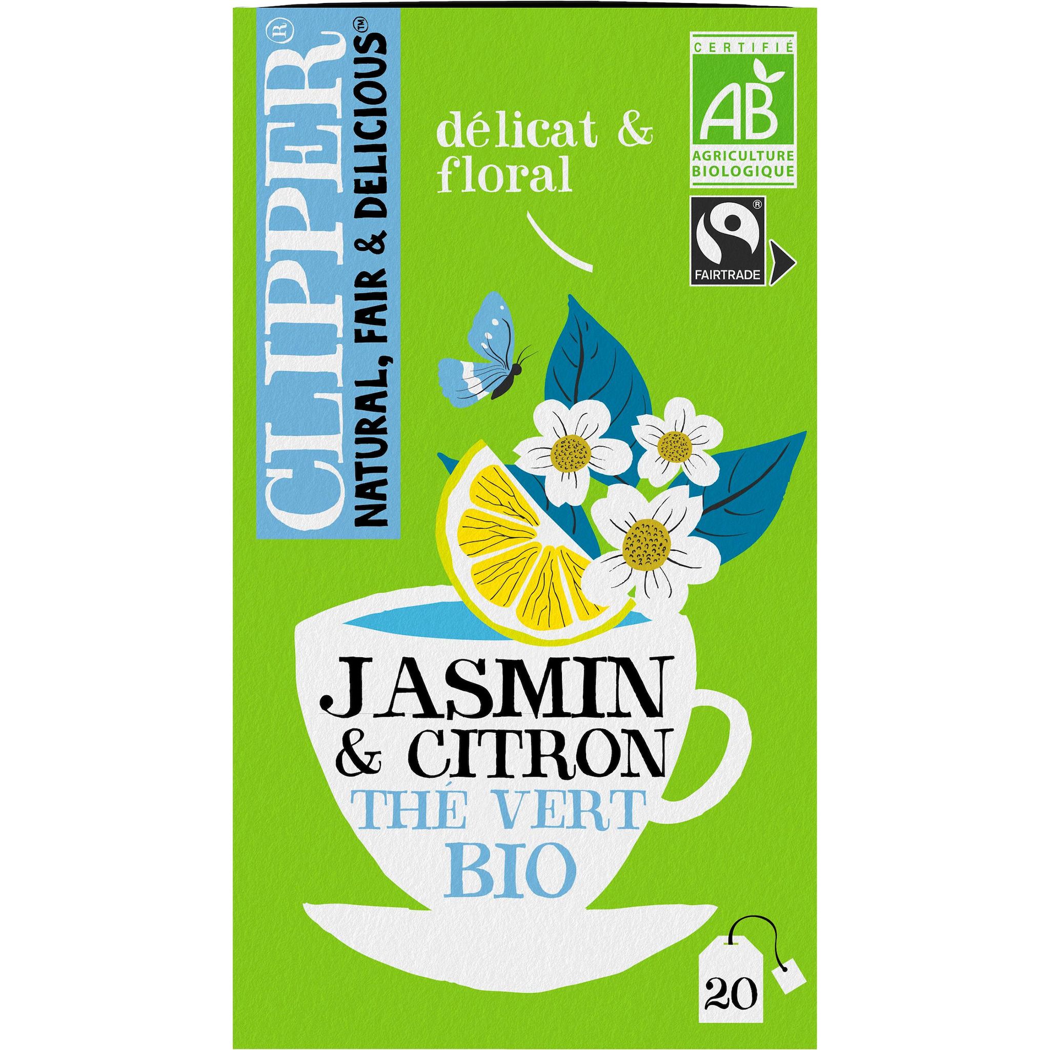 CLIPPER Thé vert au jasmin et citron bio 20 sachets 34g