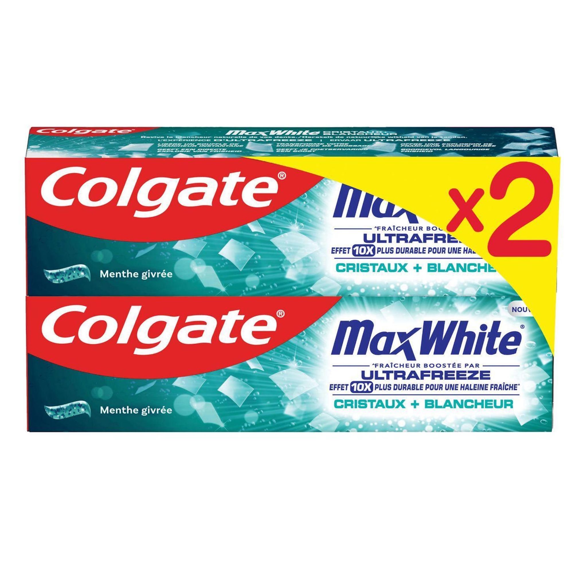 COLGATE Max White Dentifrice ultra freeze cristaux et blancheur menthe givrée 2x75ml