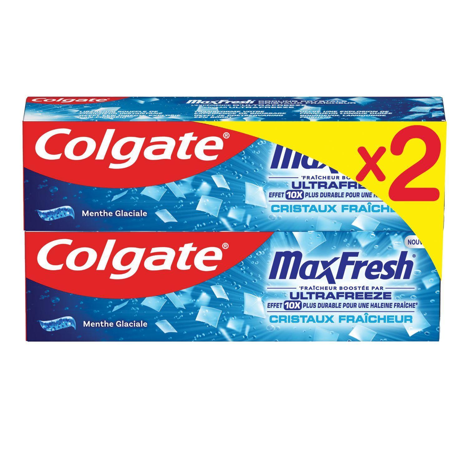 COLGATE Maxfresh Dentifrice cristaux fraîcheur parfum menthe glaciale 2x75ml