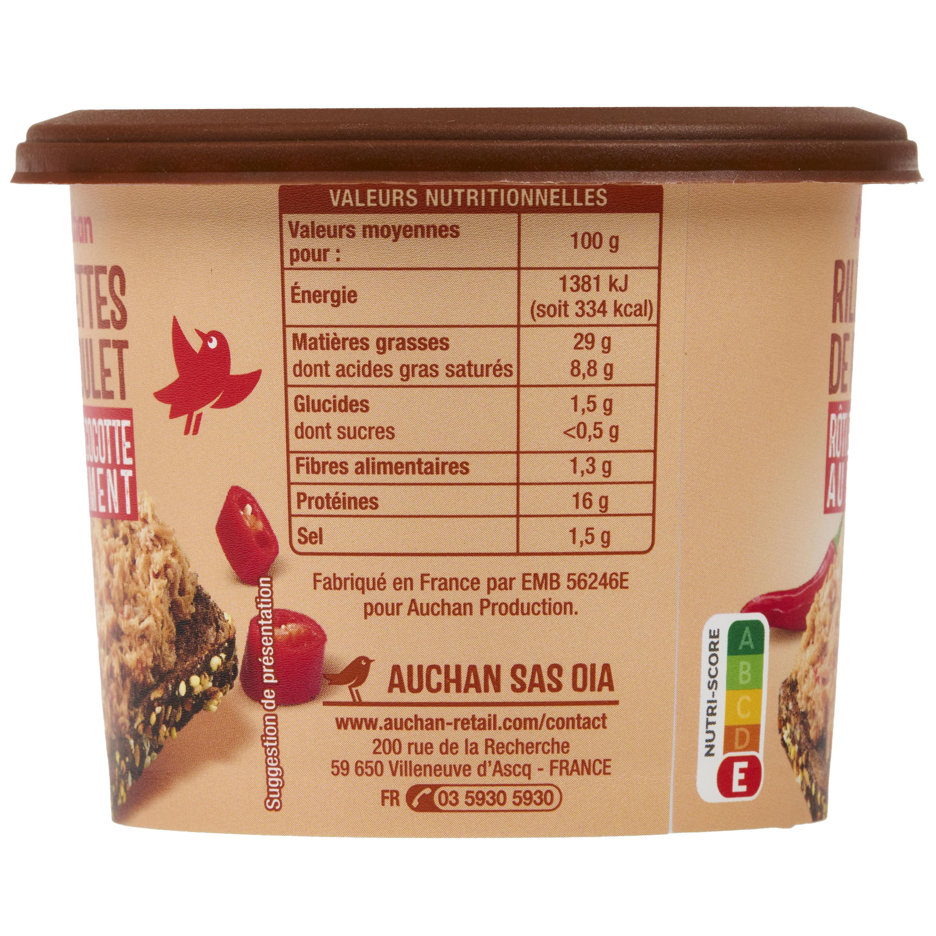 Voir la diapositive 5 : AUCHAN Rillettes de poulet rôti en cocotte au piment 200g
