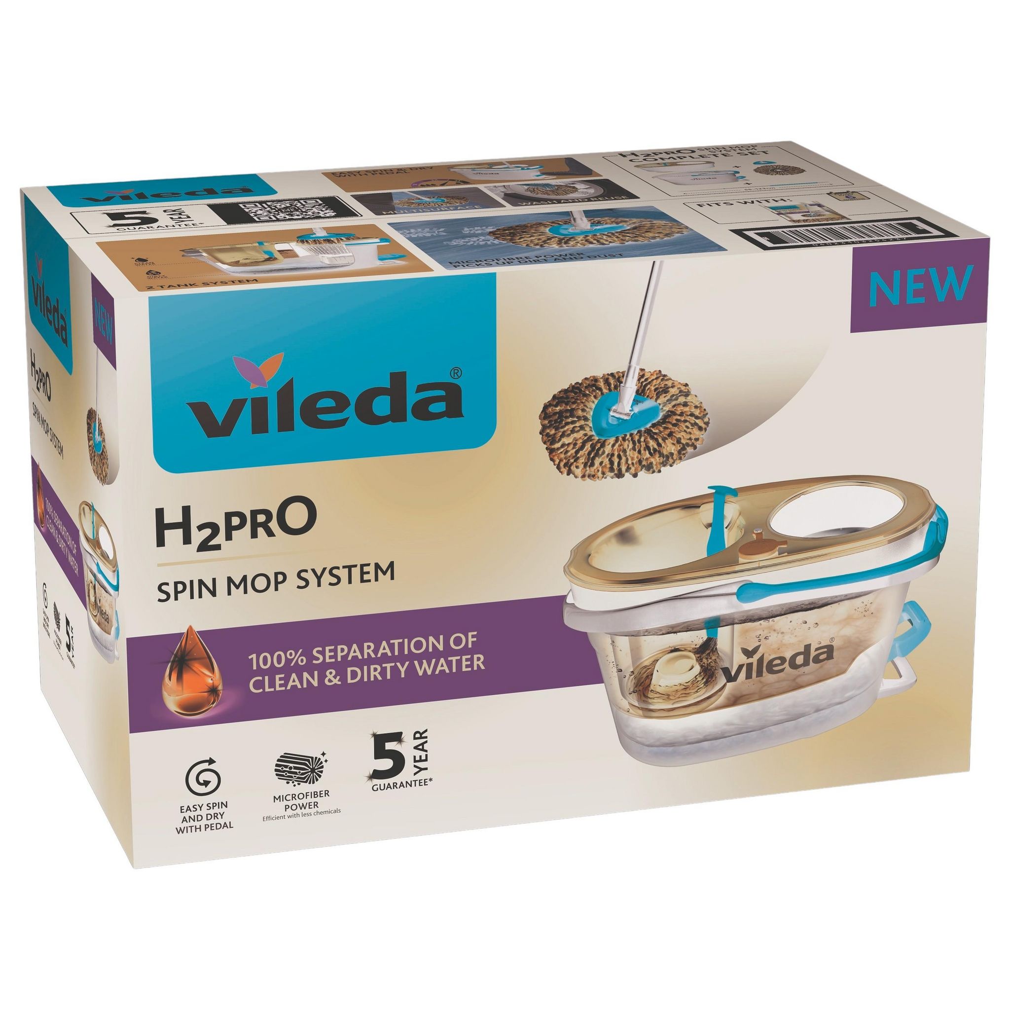 VILEDA Kit serpillère système spin h2pro nettoyage efficace et hygiénique 1 pièce