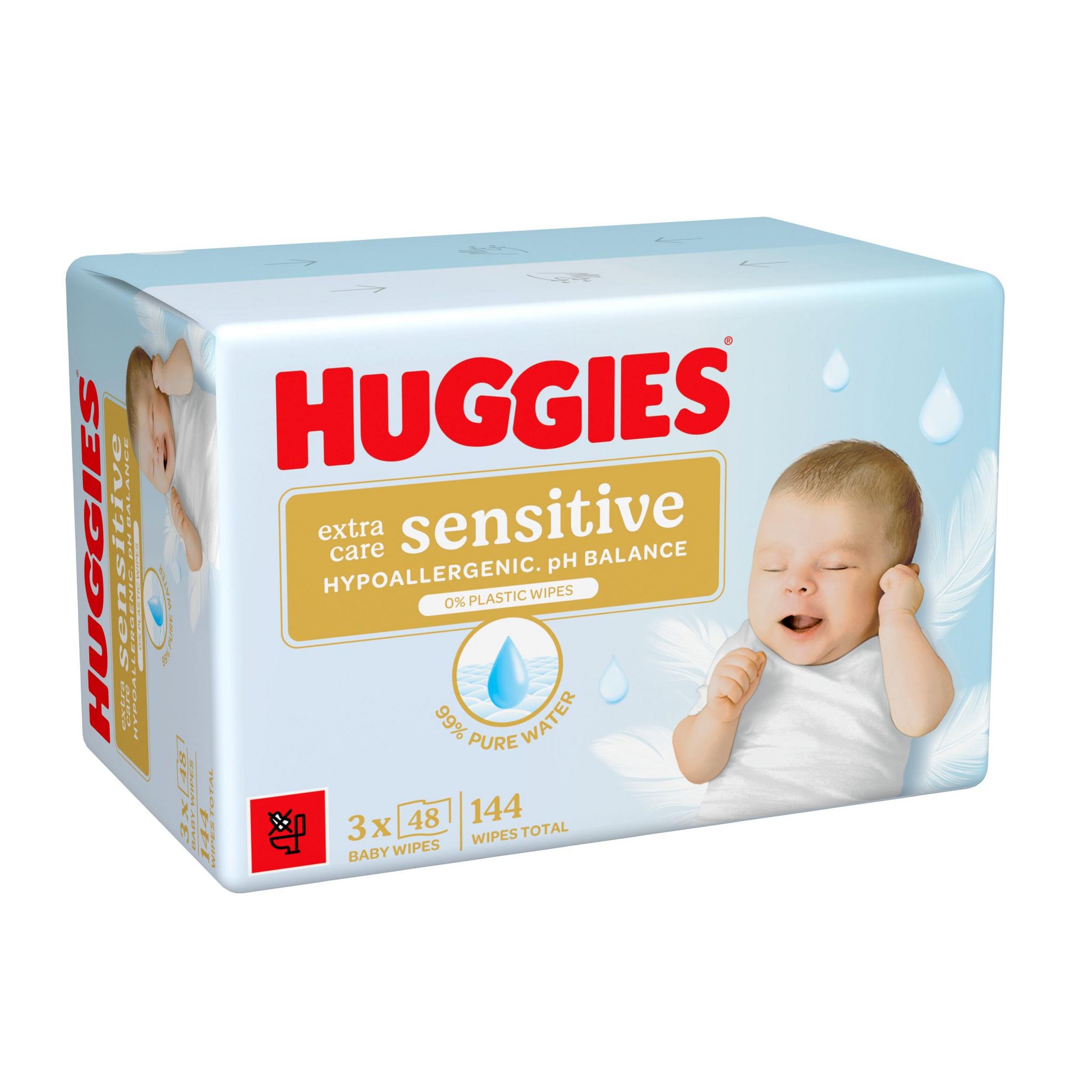 HUGGIES Extra care sensitive lingettes nettoyantes pour bébé 3x48 lingettes