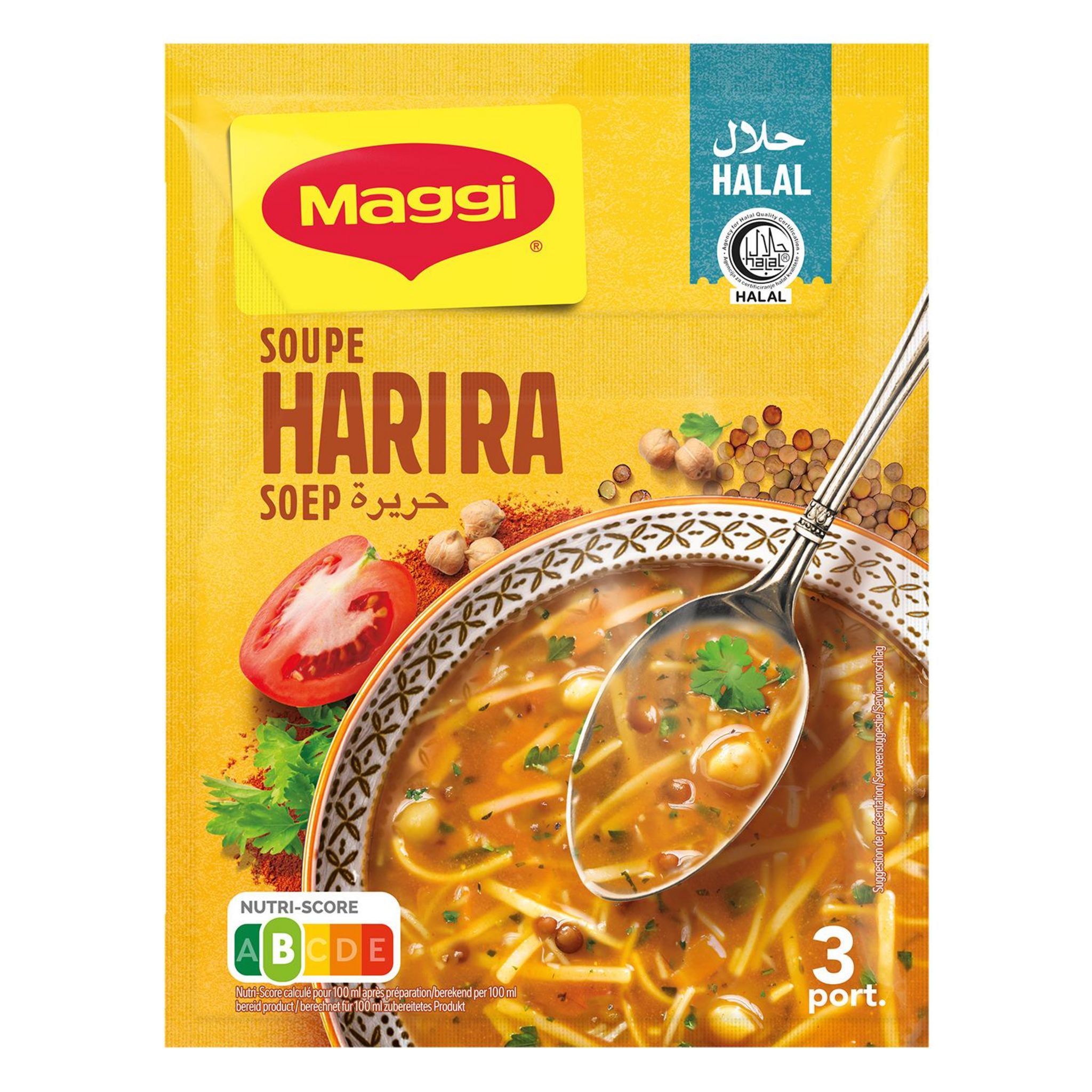 MAGGI Soupe déshydratée halal aux lentilles et pois chiches avec épices 3 personnes 90g