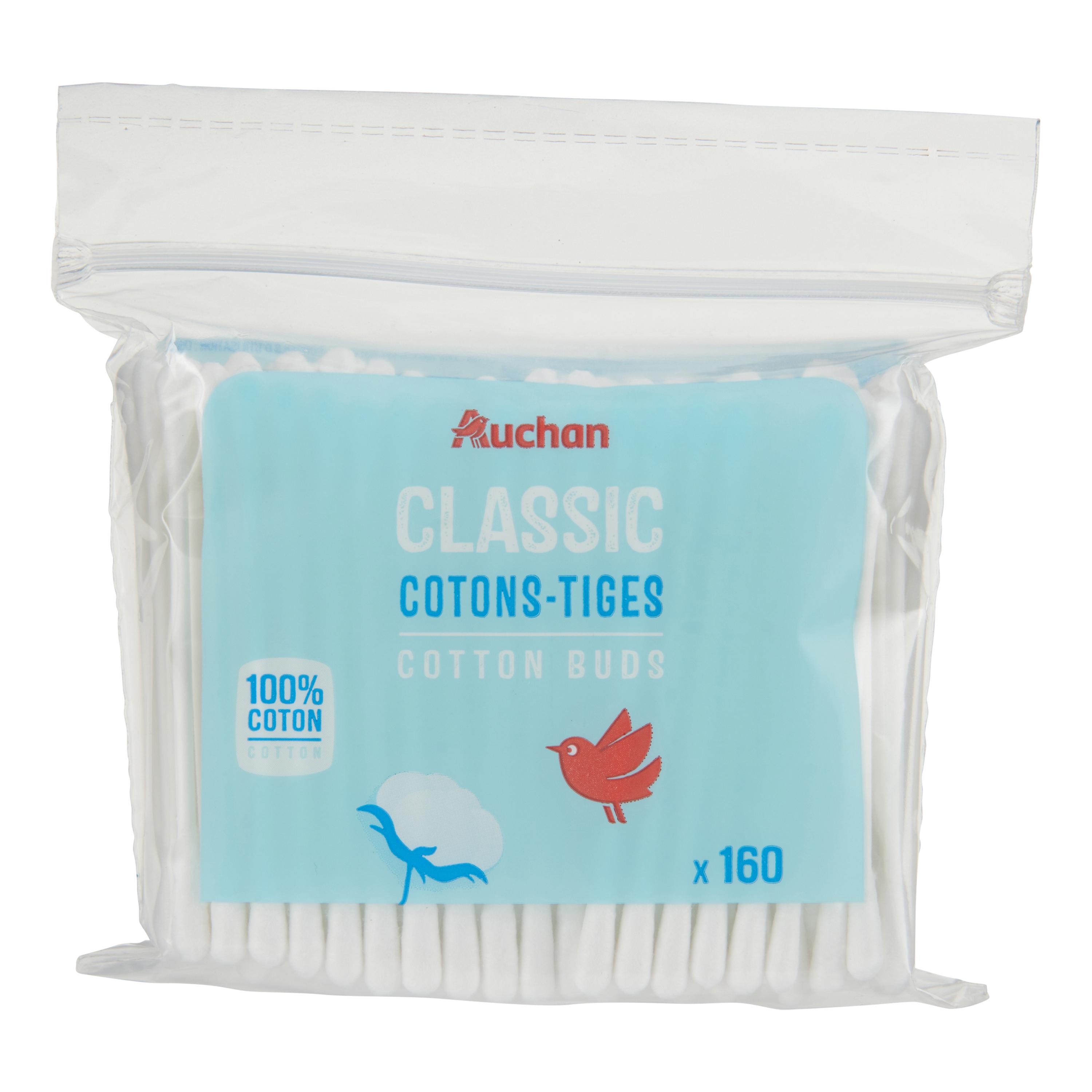 Voir la diapositive 3 : AUCHAN Cotons-tiges classic 100% coton 160 cotons-tiges