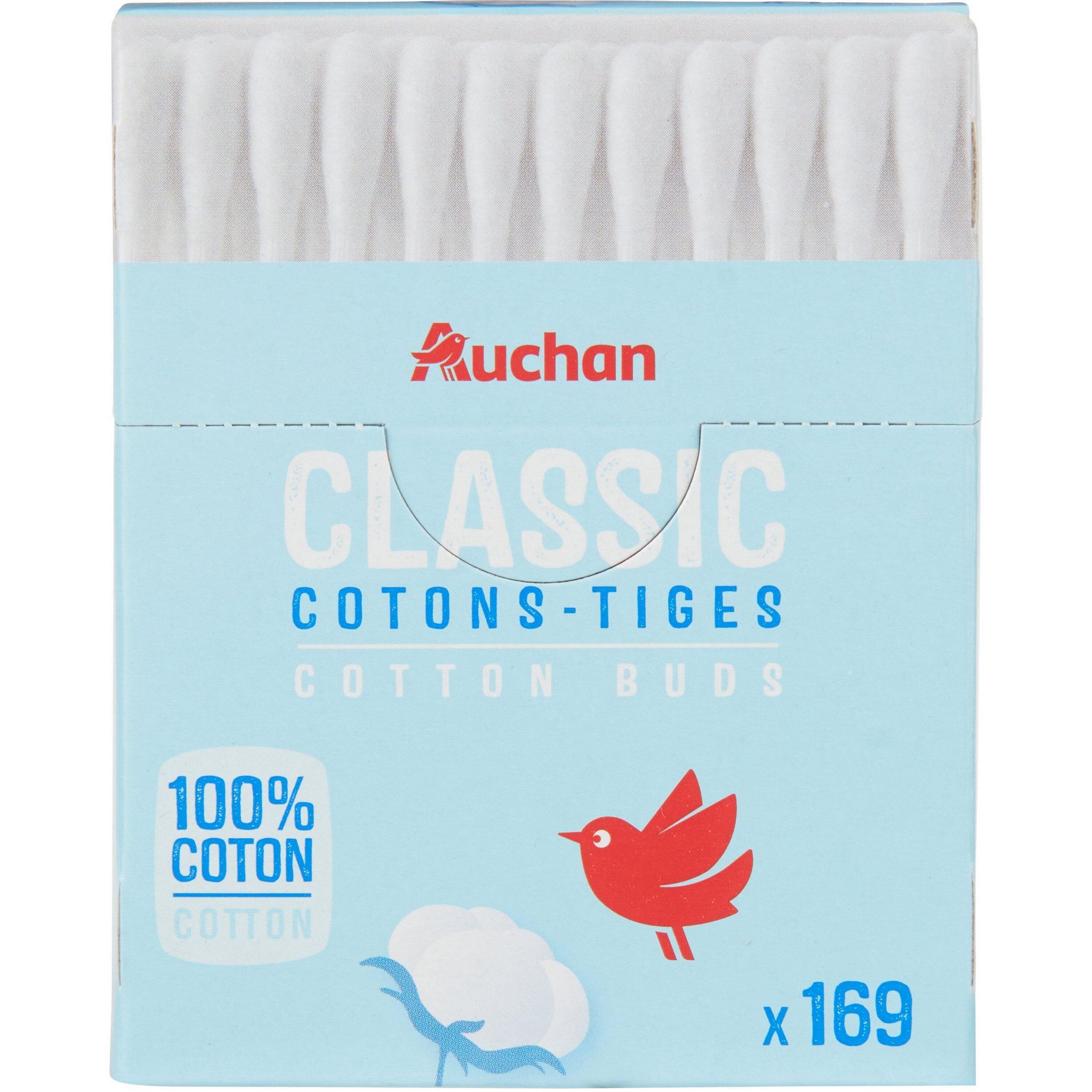 AUCHAN Cotons-tiges classic 100% coton boîte carton 169 cotons-tiges