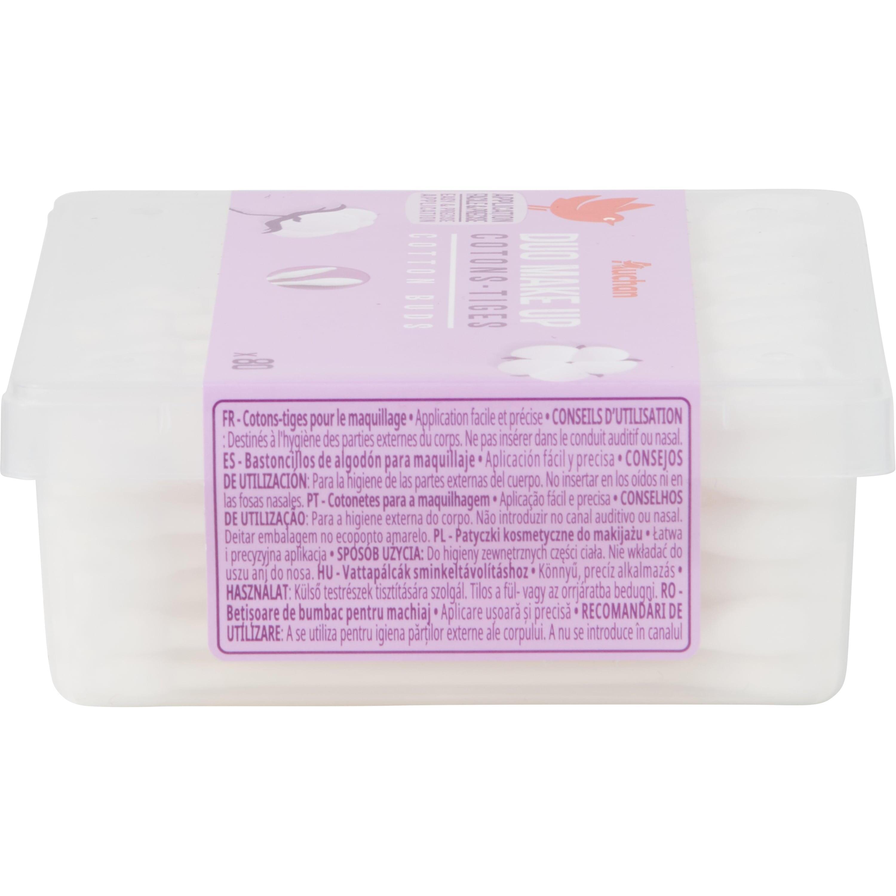 Voir la diapositive 2 : AUCHAN Cotons-tiges duo make-up 80 cotons-tiges