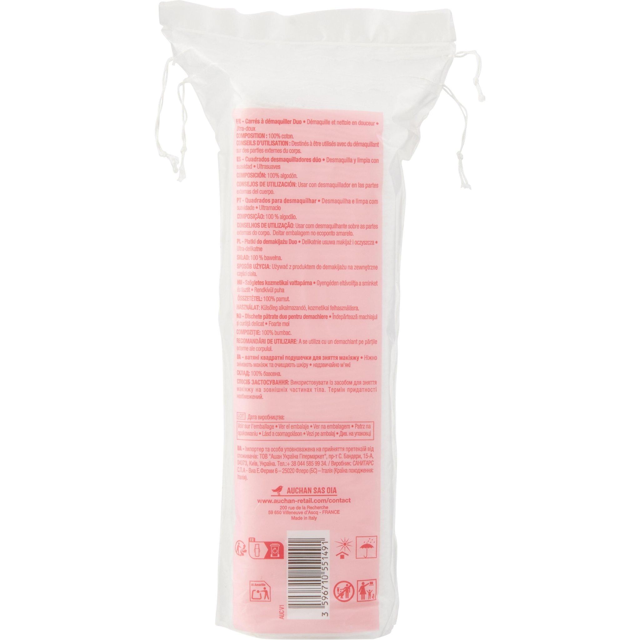 Voir la diapositive 2 : AUCHAN Comfort Carrés à démaquiller duo 80 pièces