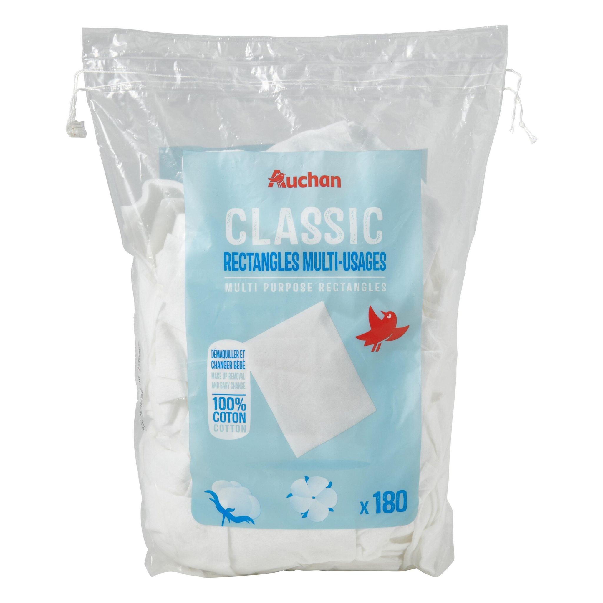 AUCHAN Classic Cotons rectangles multi-usages 180 cotons