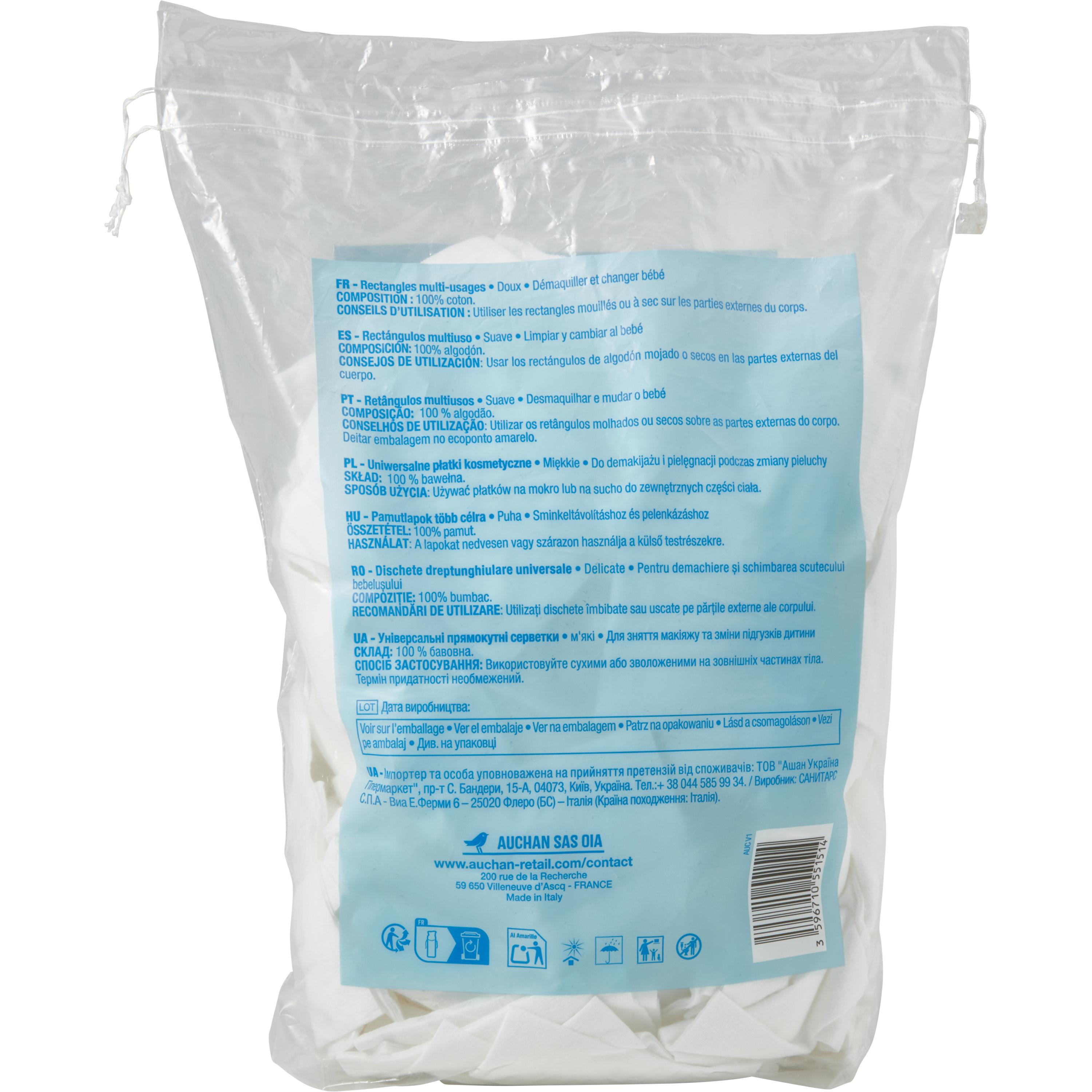 Voir la diapositive 2 : AUCHAN Classic Cotons rectangles multi-usages 180 cotons