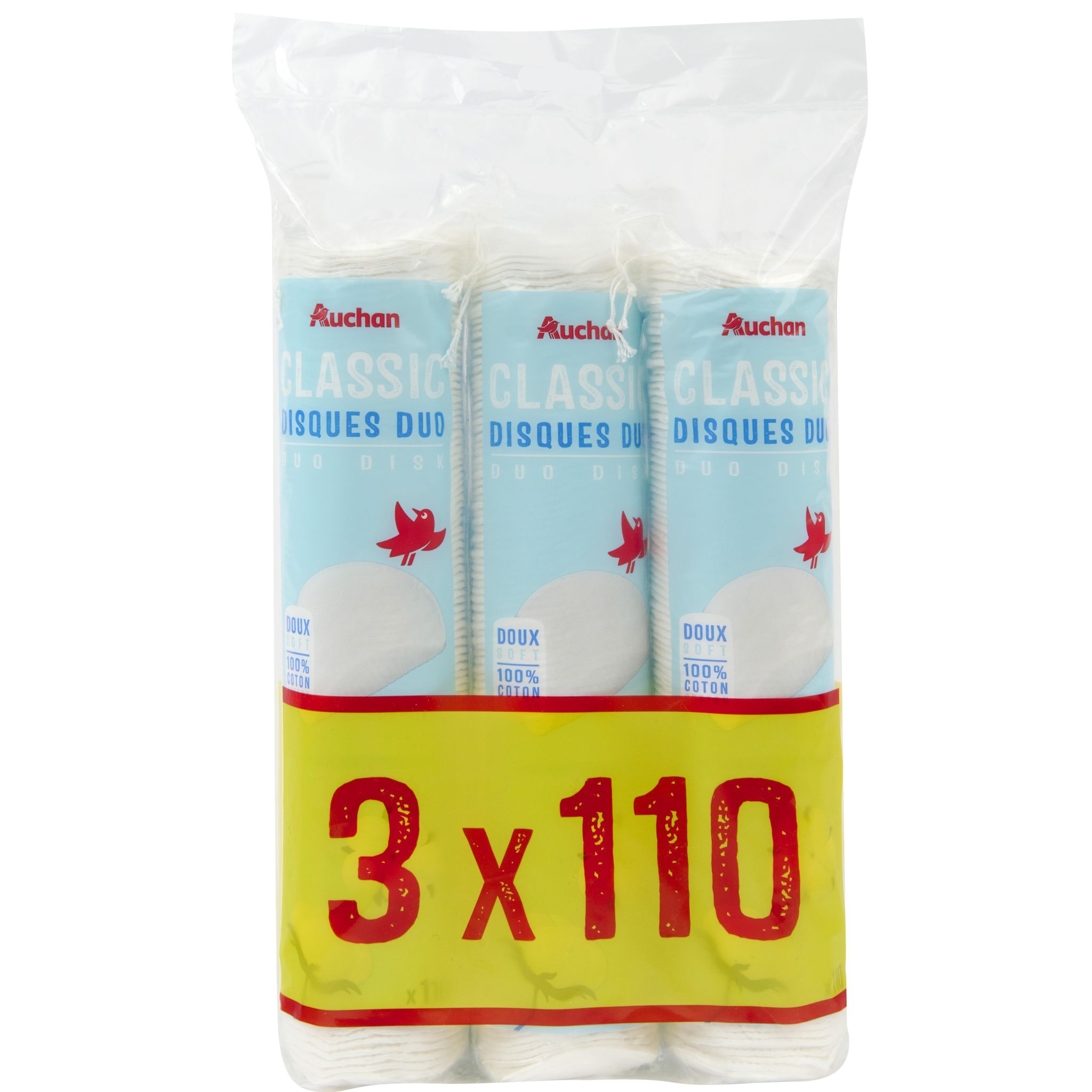 AUCHAN Classic Cotons disques à démaquiller 3x110 cotons