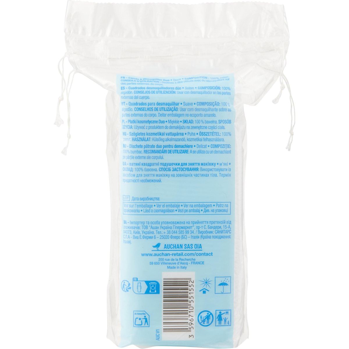 AUCHAN Classic Cotons carrés duo 50 pièces