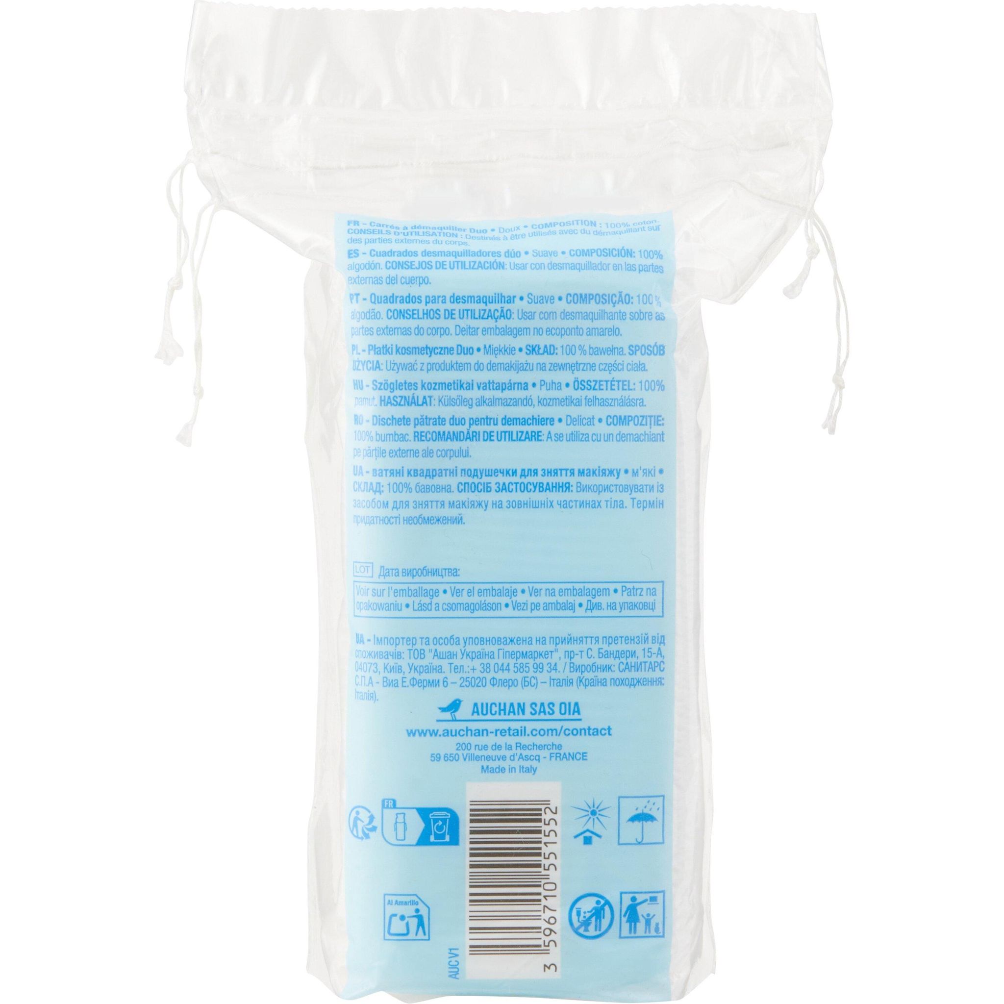Voir la diapositive 2 : AUCHAN Classic Cotons carrés duo 50 pièces