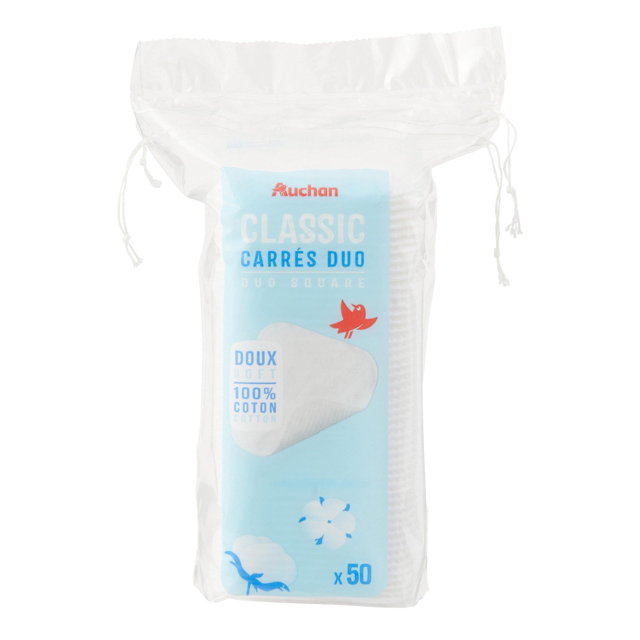 Voir la diapositive 3 : AUCHAN Classic Cotons carrés duo 50 pièces
